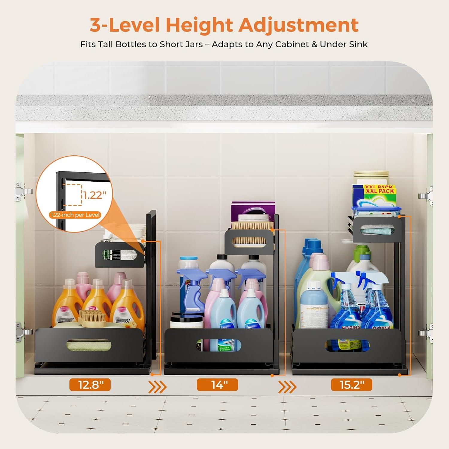 Organizador Deslizante de Metal Delamu 2 Niveles Negro