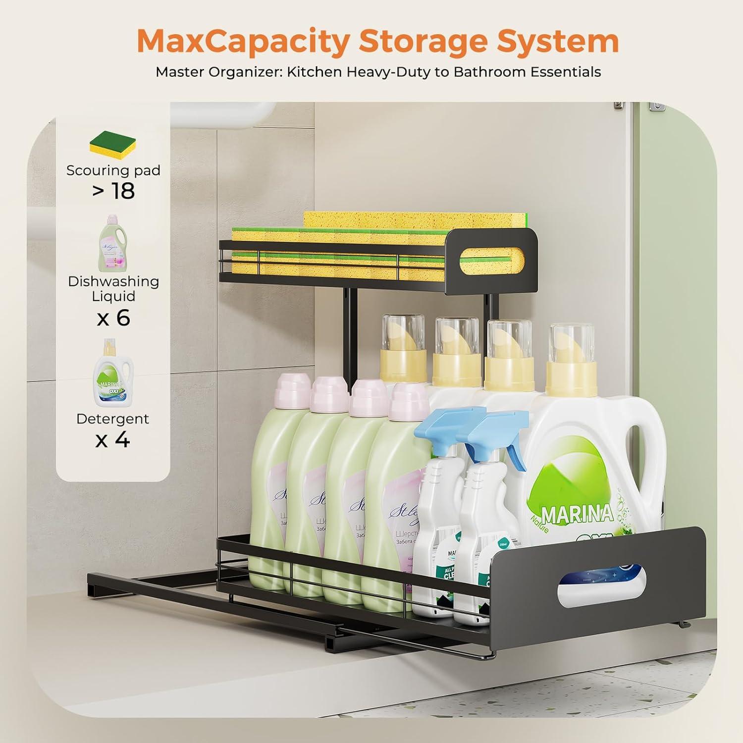 Organizador Deslizante de Metal Delamu 2 Niveles Negro