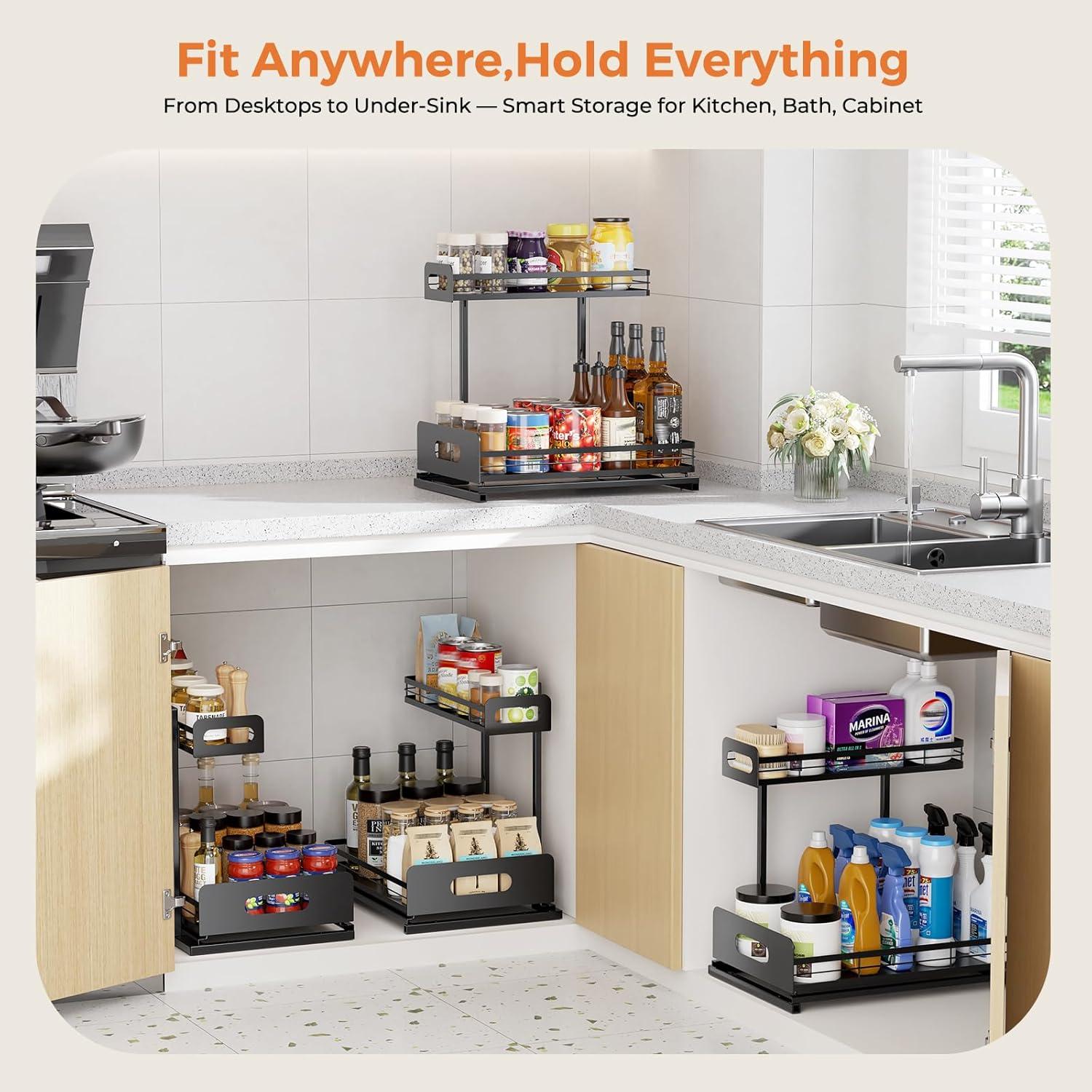 Organizador Deslizante de Metal Delamu 2 Niveles Negro