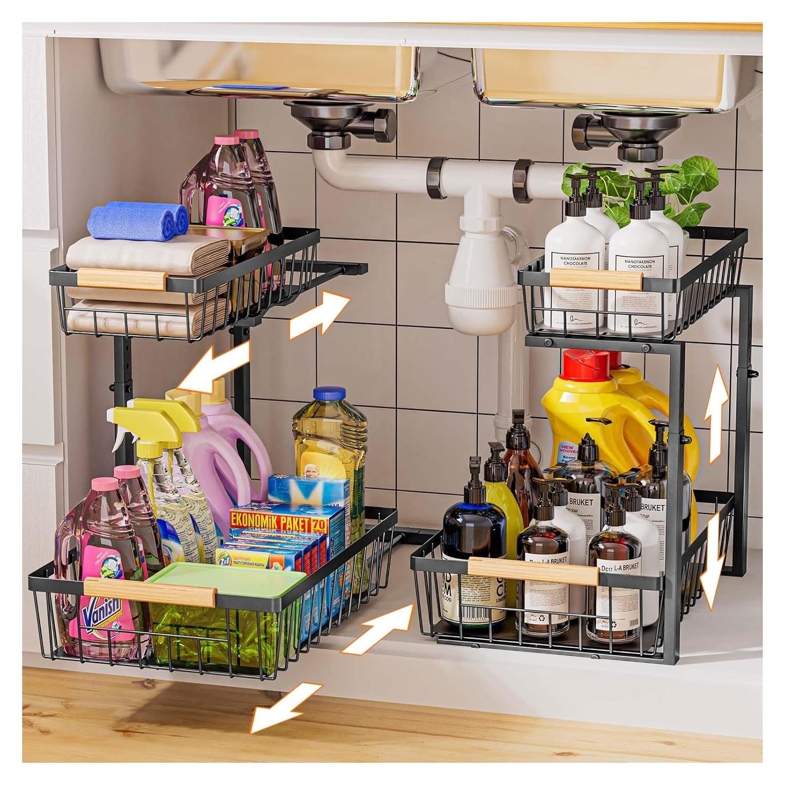 Organizador Bajo Fregadero Dihmpor 2 Estantes Deslizables Negro