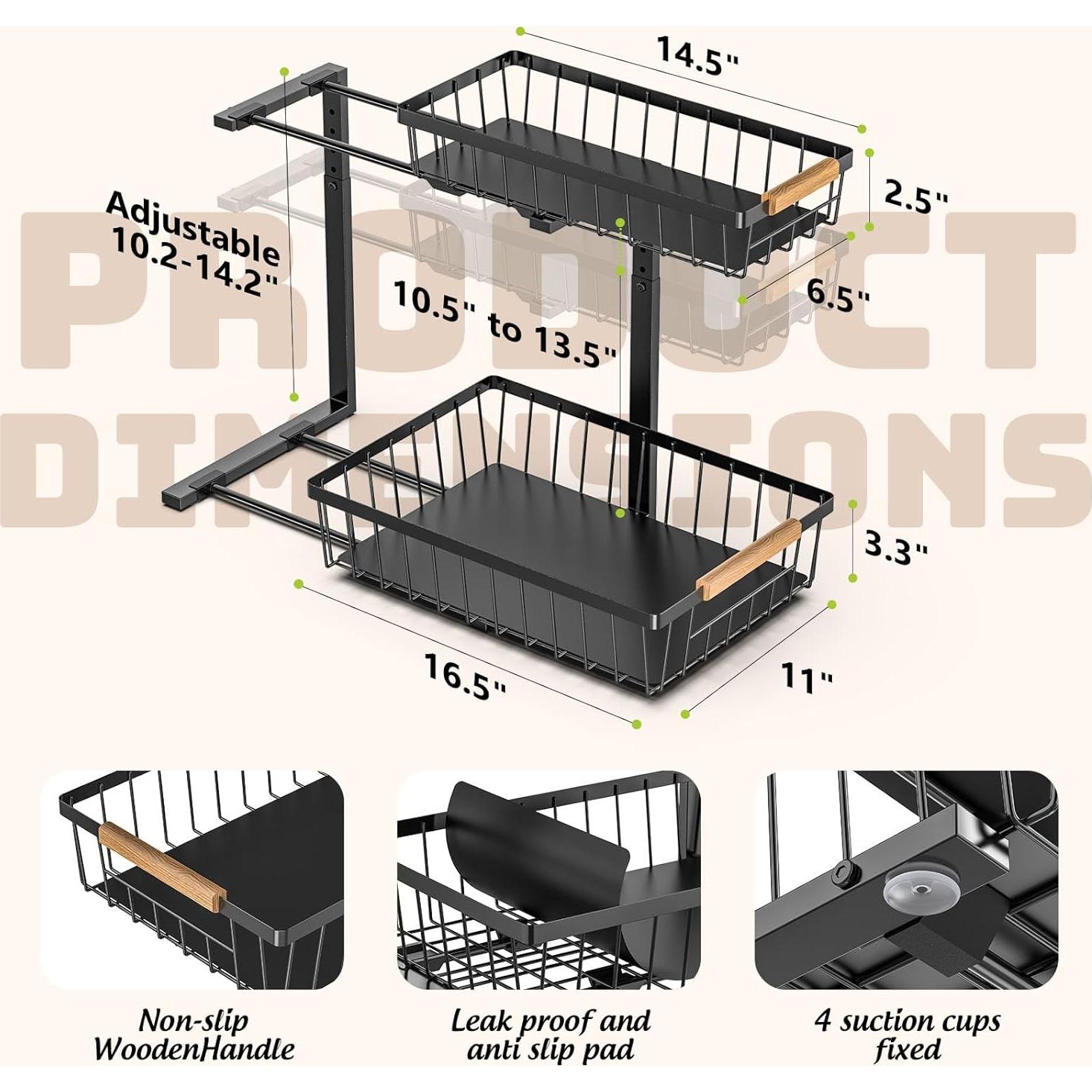Organizador Bajo Fregadero Dihmpor 2 Estantes Deslizables Negro