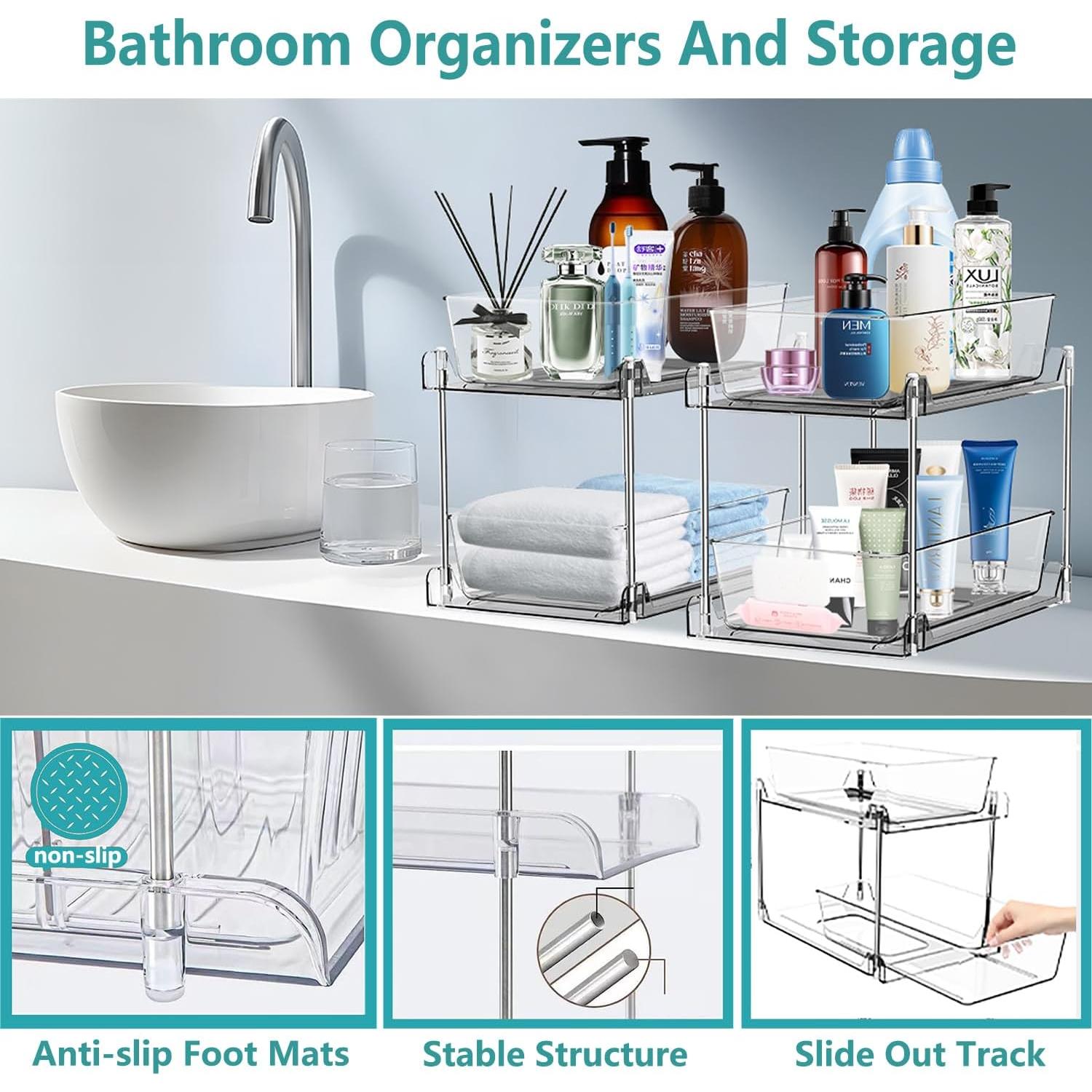 Organizador Extraíble AIYULONG 2 Niveles Claro para Baño y Cocina