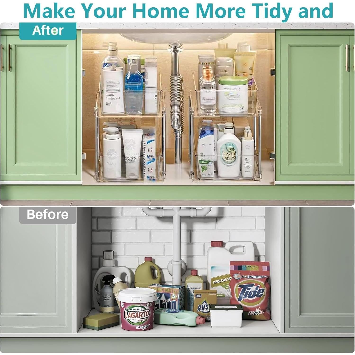 Organizador Extraíble AIYULONG 2 Niveles Claro para Baño y Cocina