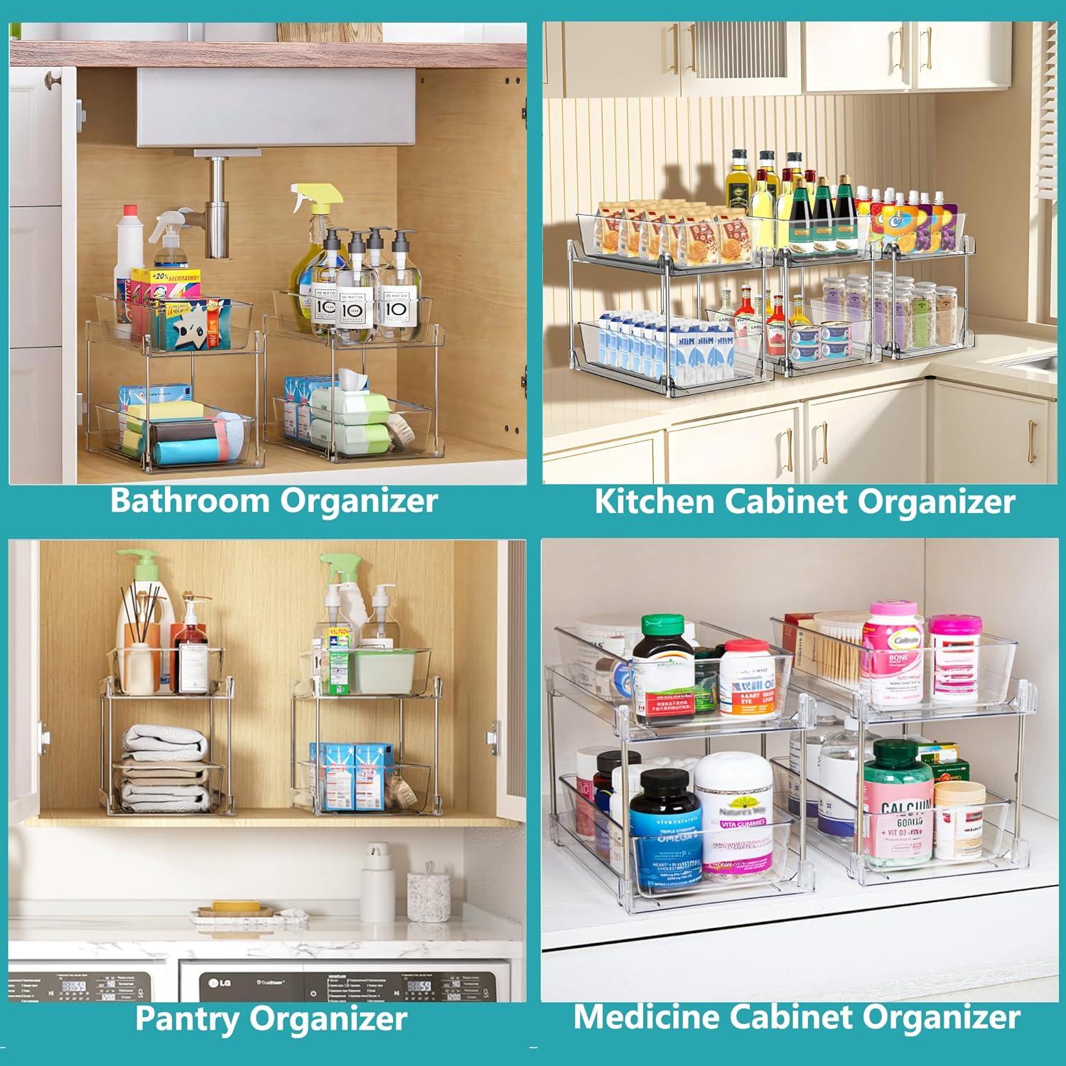 Organizador Extraíble AIYULONG 2 Niveles Claro para Baño y Cocina