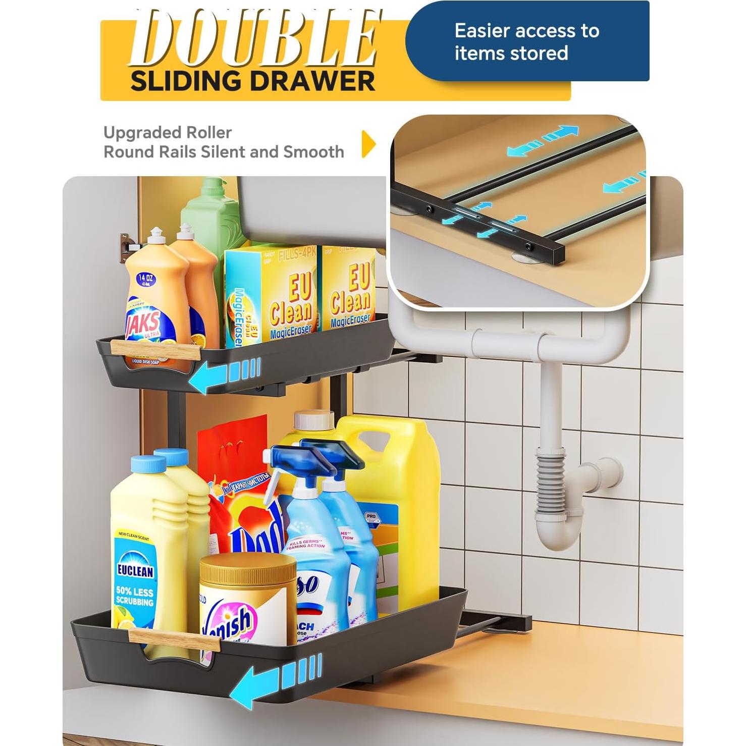 Organizador Bajo Fregadero EUHOME 2 Niveles Ajustable Negro