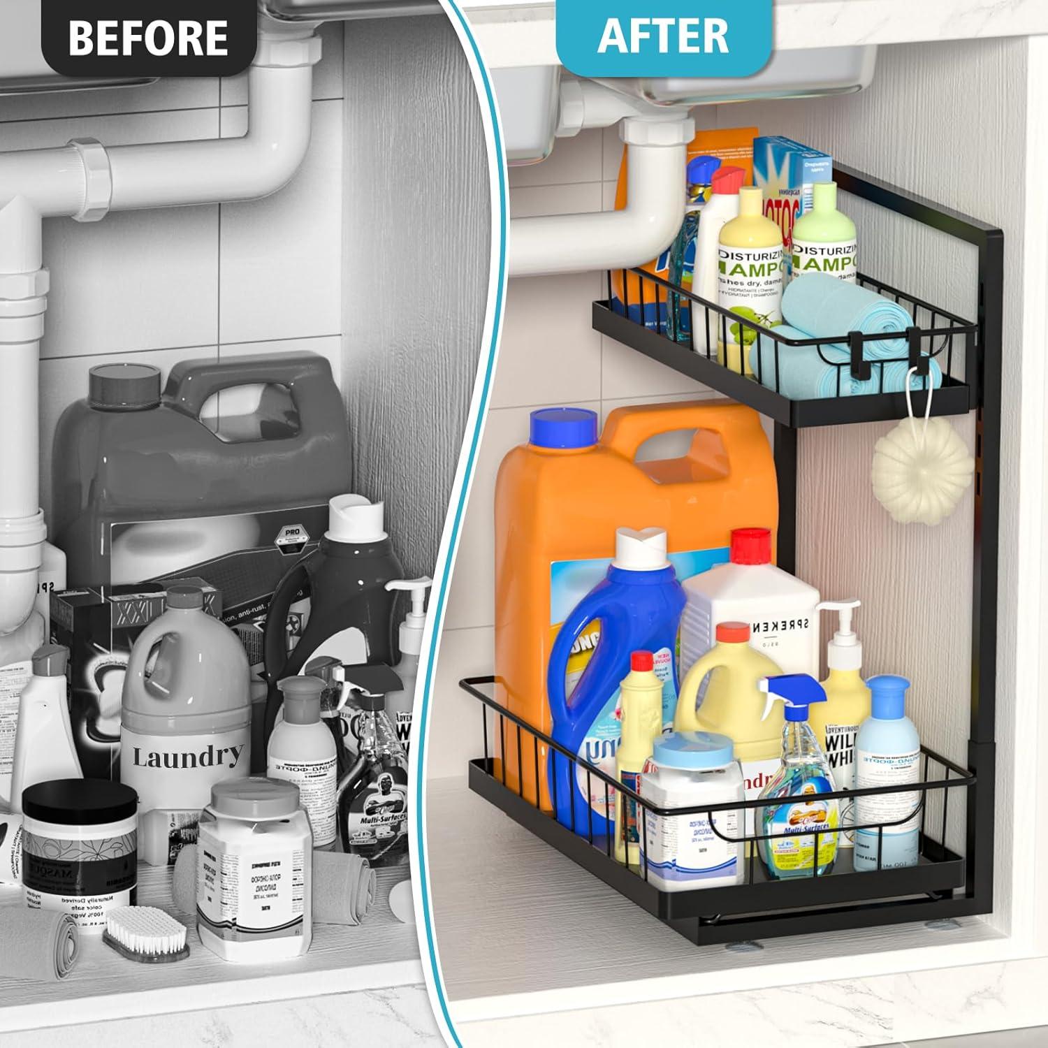 Organizador Bajo Fregadero WOWBOX 2 Niveles Deslizante Negro