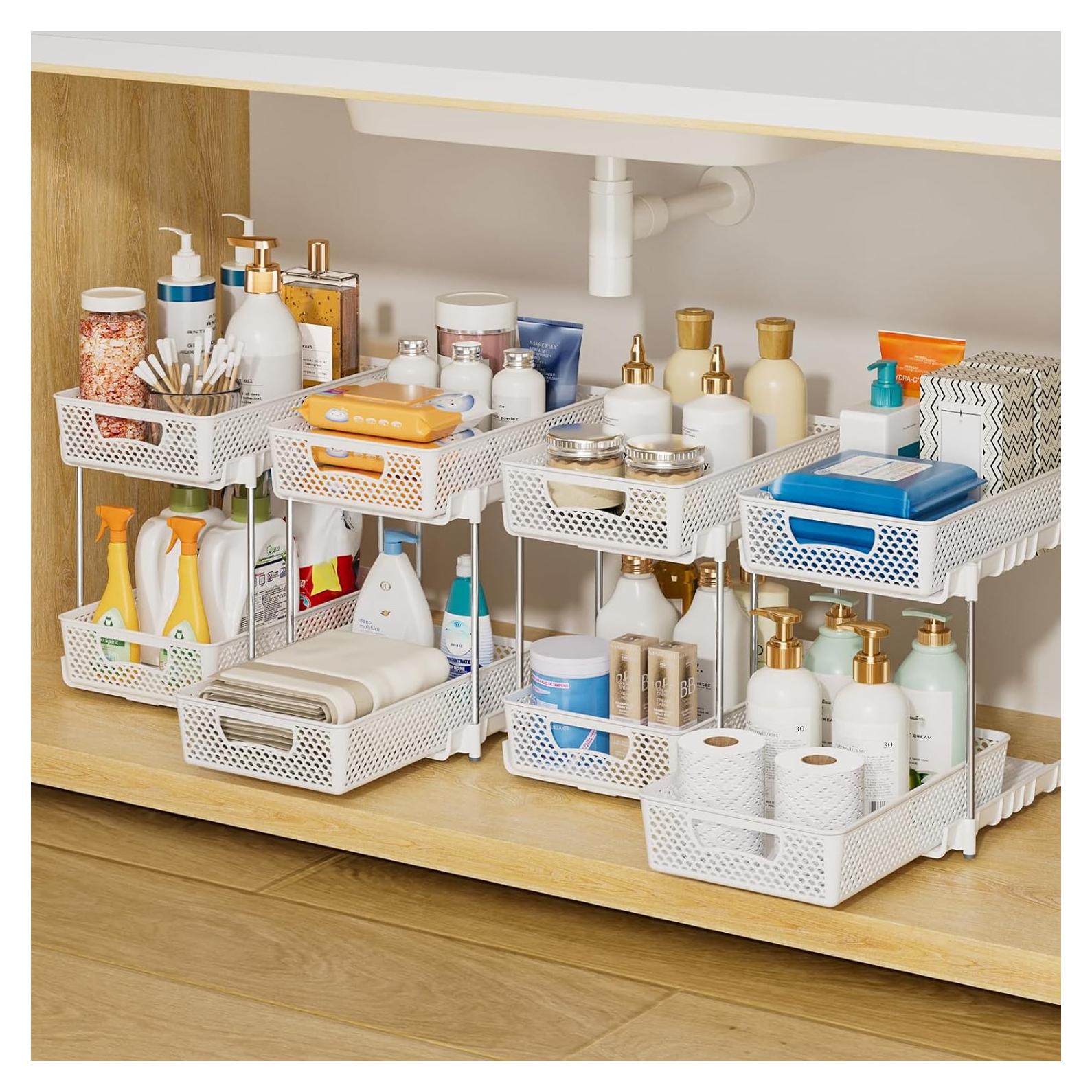 Organizadores de Baño DABIGE 2 Niveles 4 Pcs Apilables Blanco