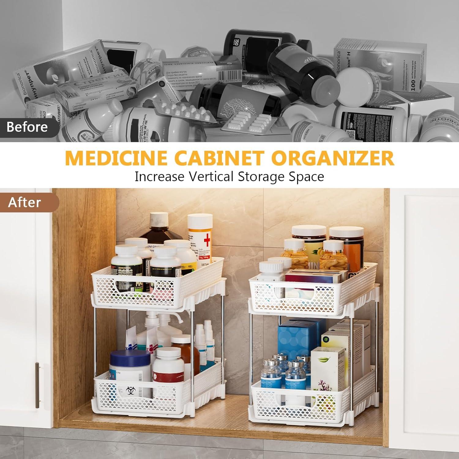 Organizadores de Baño DABIGE 2 Niveles 4 Pcs Apilables Blanco