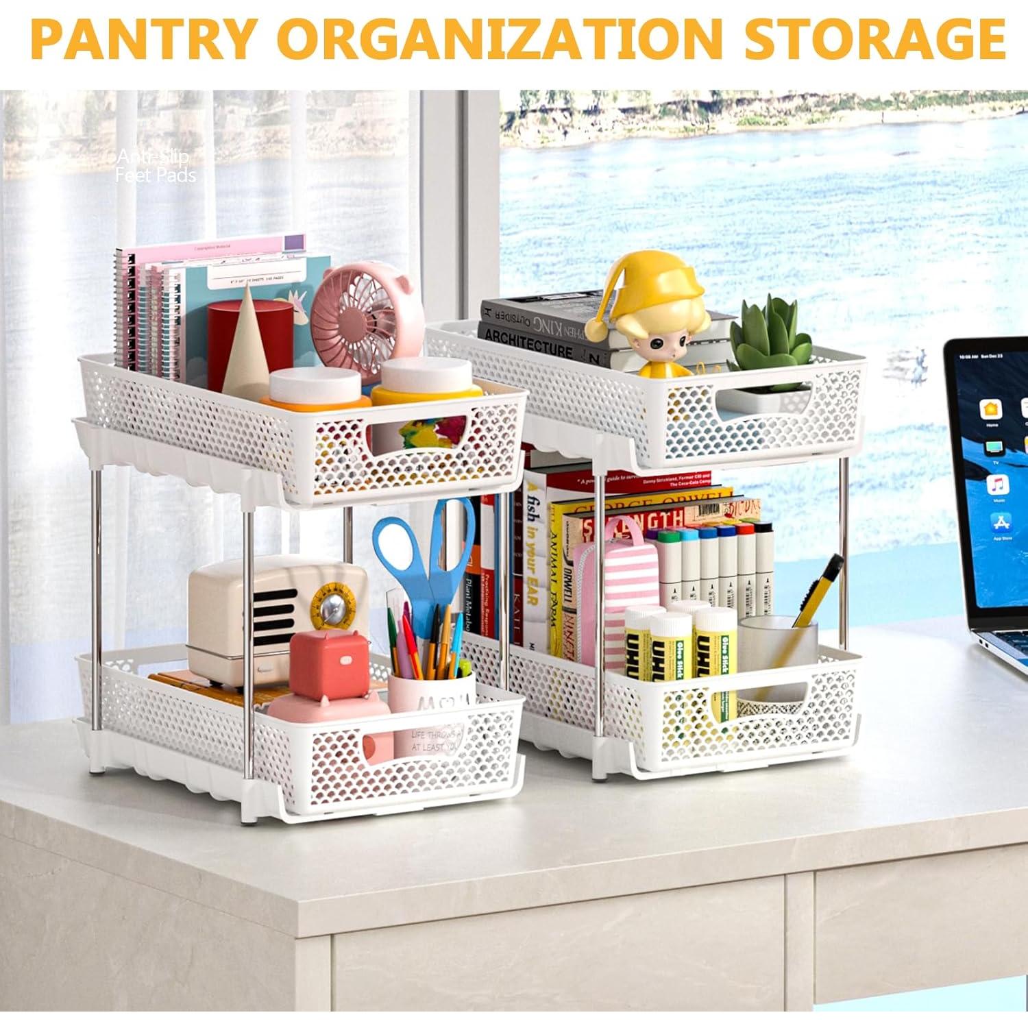 Organizadores de Baño DABIGE 2 Niveles 4 Pcs Apilables Blanco