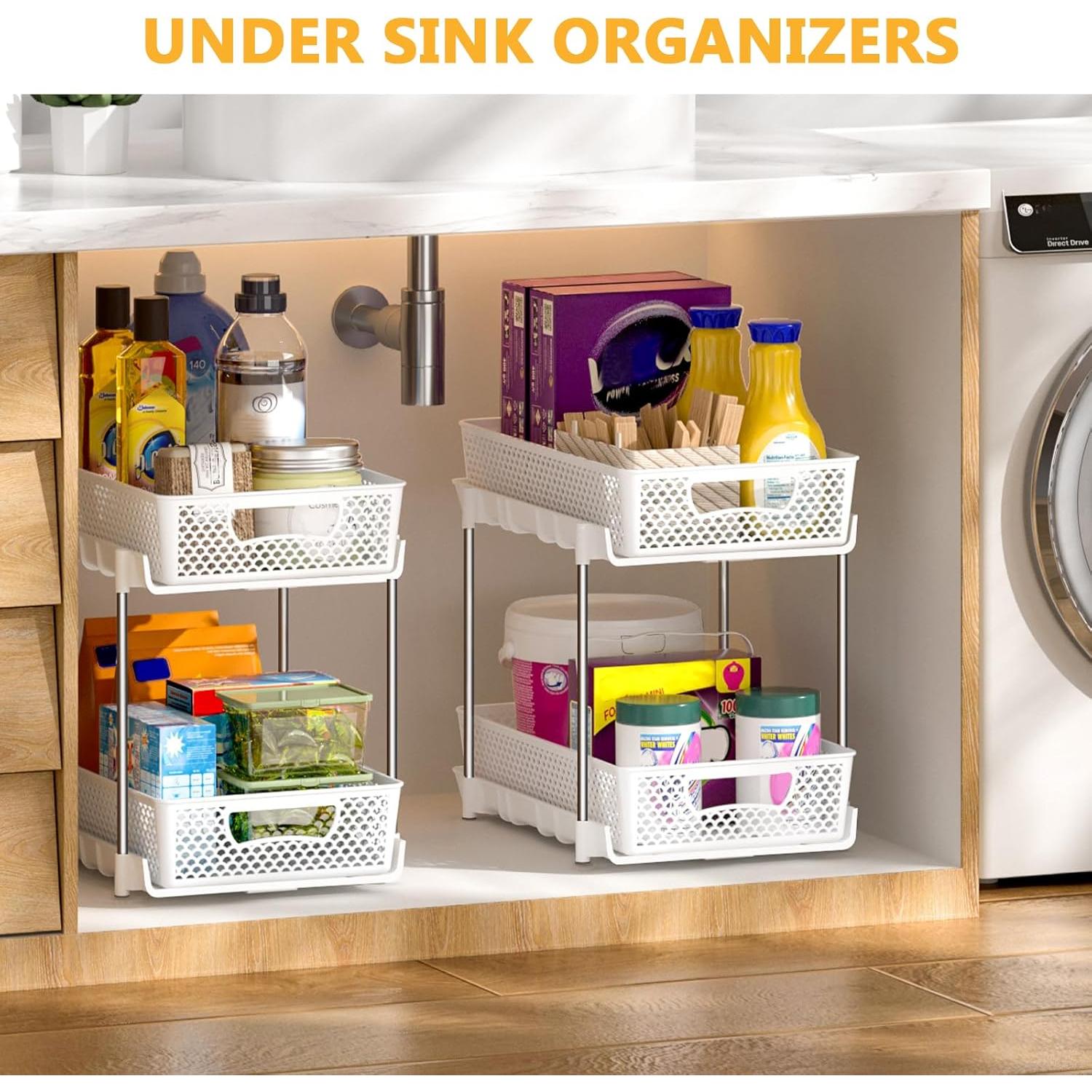 Organizadores de Baño DABIGE 2 Niveles 4 Pcs Apilables Blanco