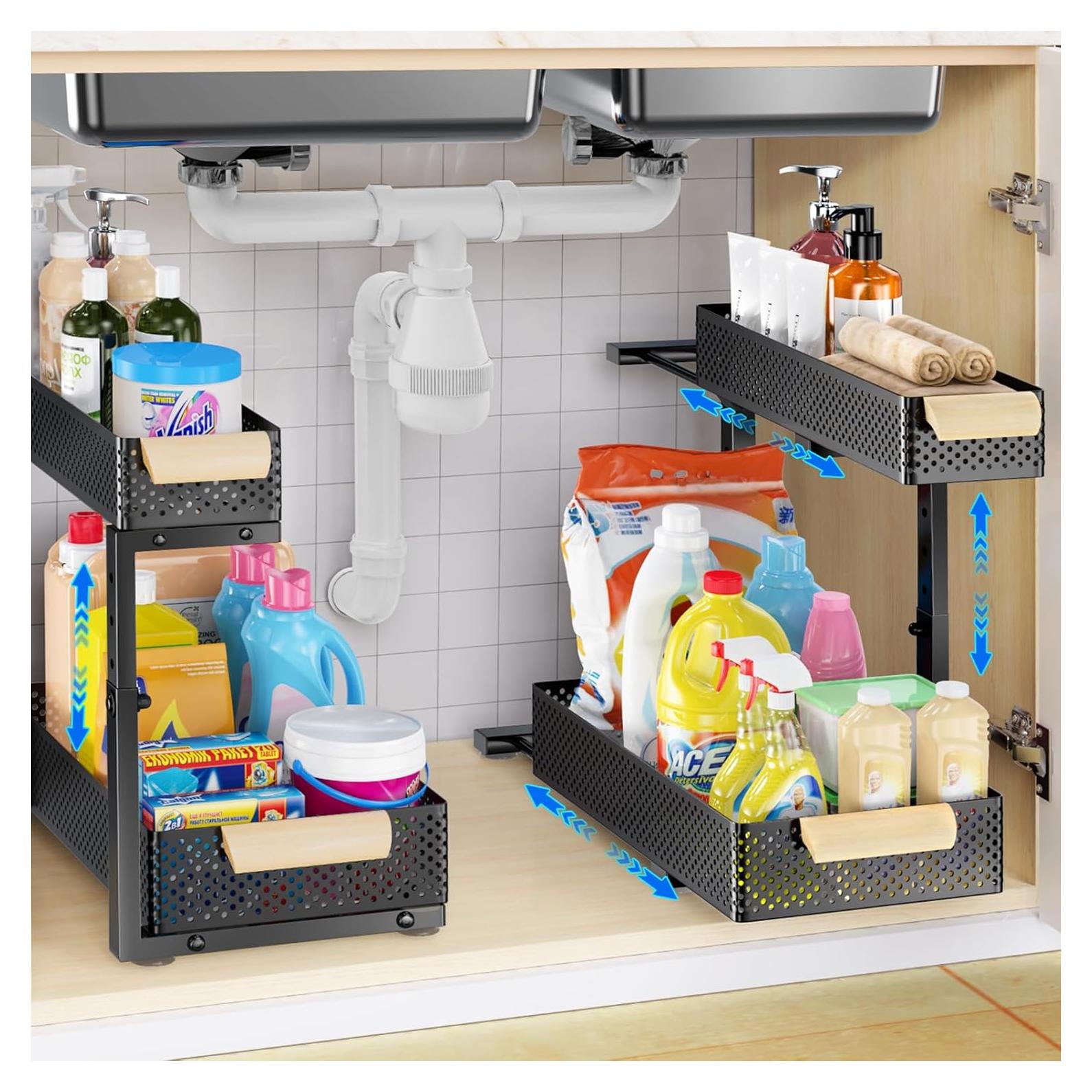 Organizador Bajo Fregadero Auzev 2 Pack Metal Ajustable