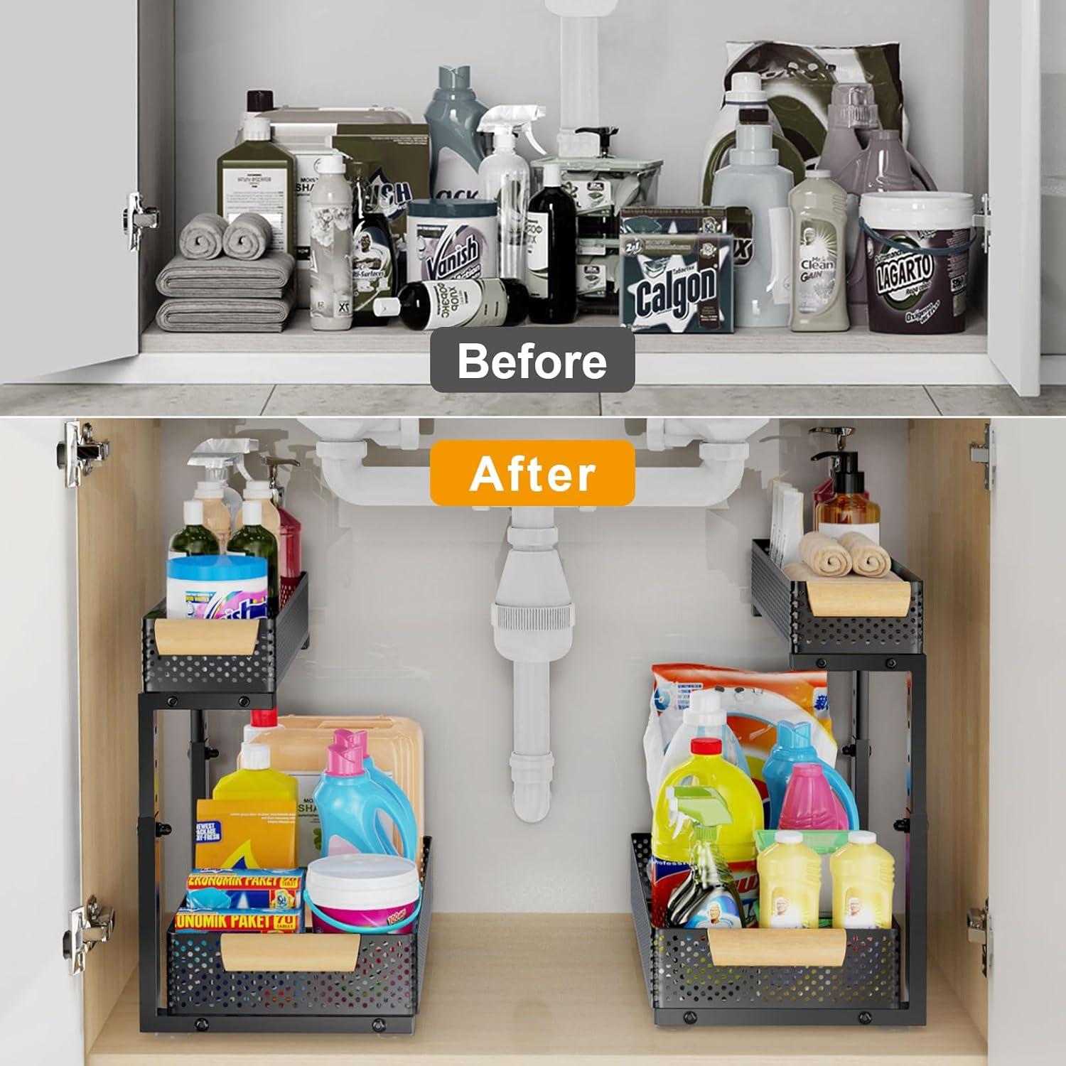 Organizador Bajo Fregadero Auzev 2 Pack Metal Ajustable