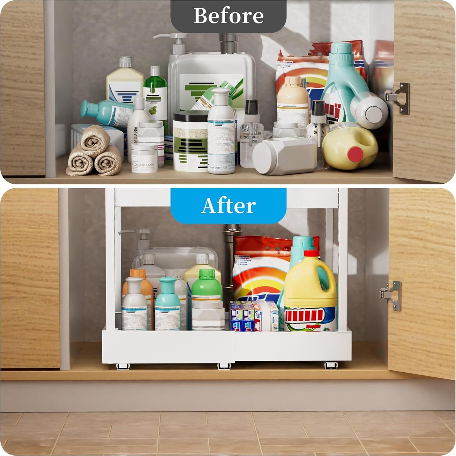 Organizador Ajustable Bajo Fregadero NEWMATIC Blanco 2 Niveles