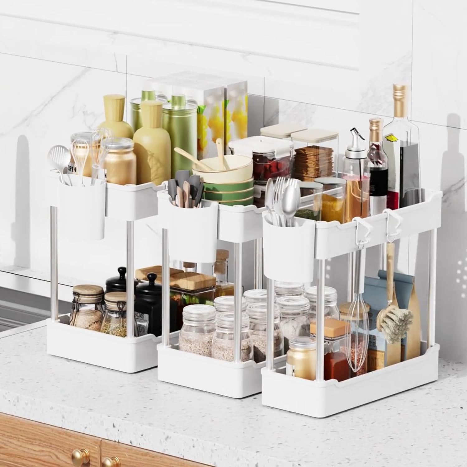 Paquete de 3 Organizadores Bajo Fregadero JYSMYWS Blanco