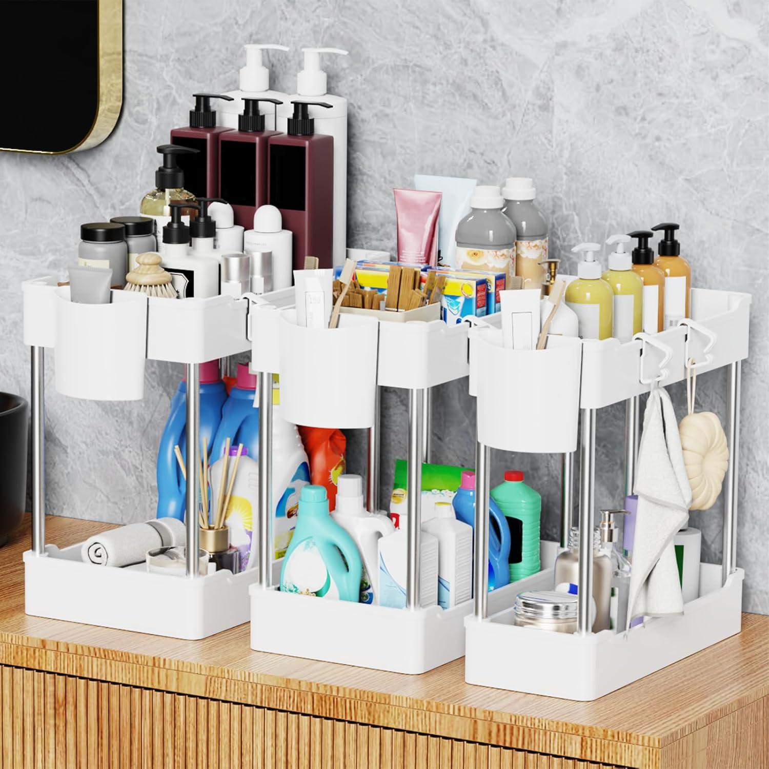 Paquete de 3 Organizadores Bajo Fregadero JYSMYWS Blanco