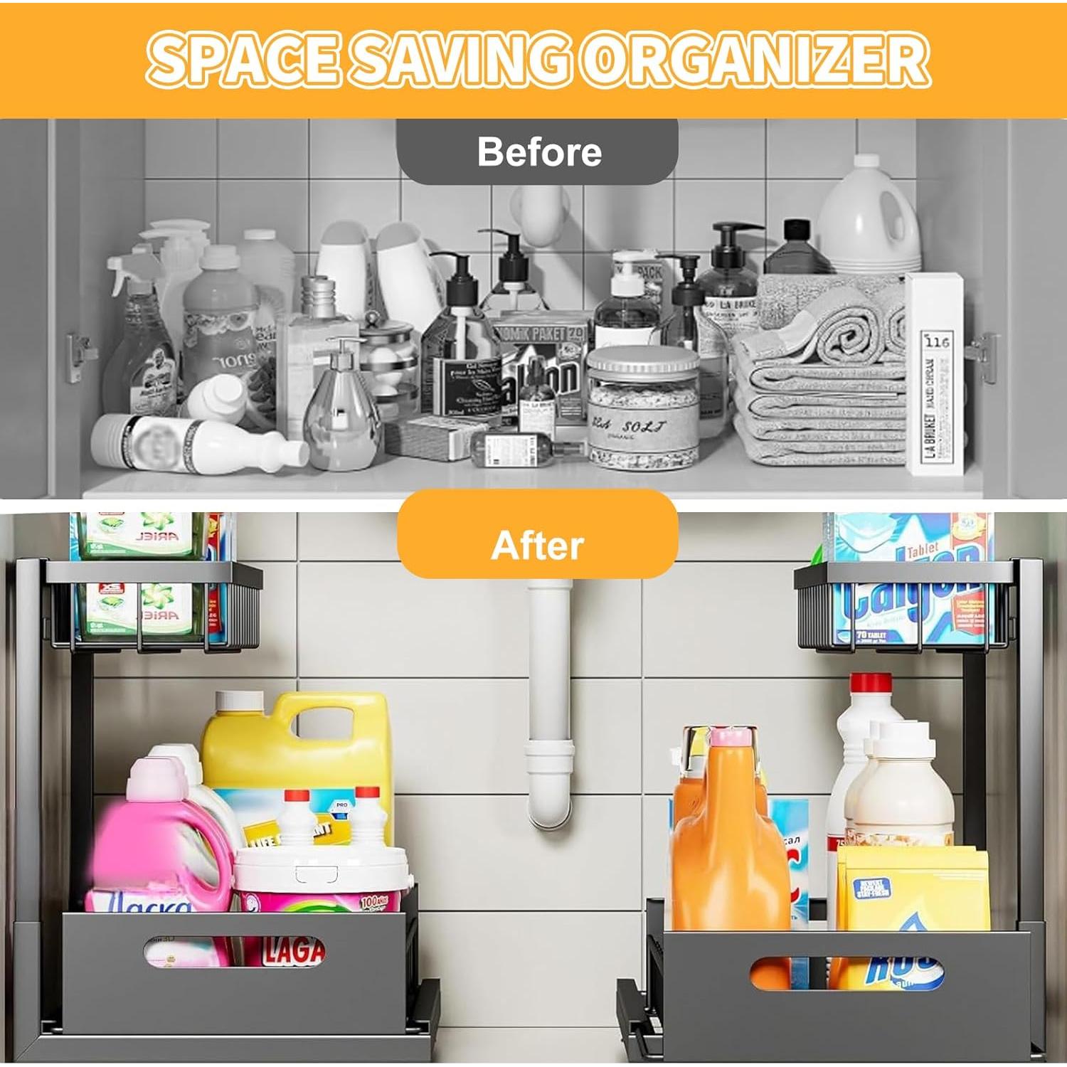 Organizador Bajo Fregadero Barphygo 2 Niveles Metal Negro