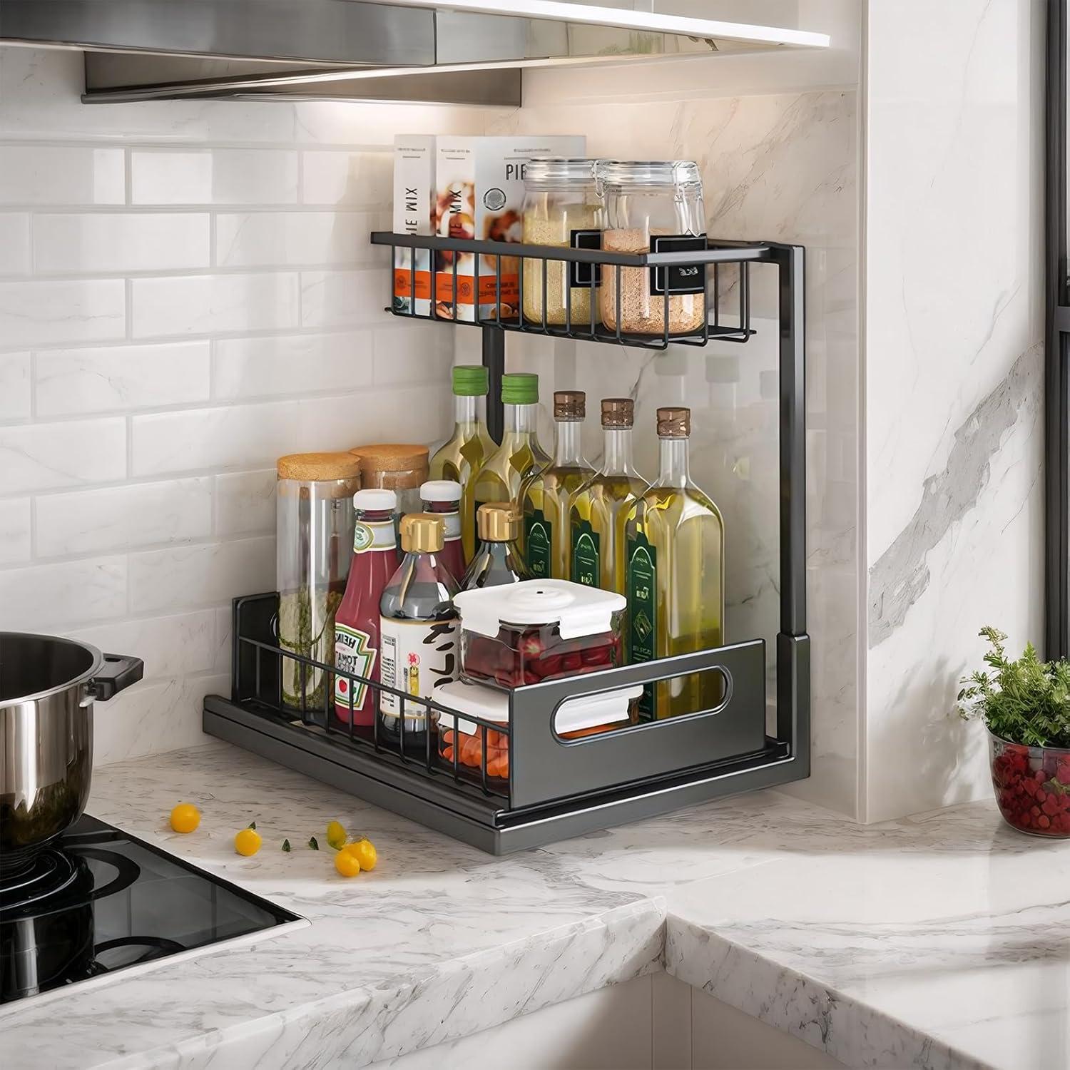 Organizador Bajo Fregadero Barphygo 2 Niveles Metal Negro