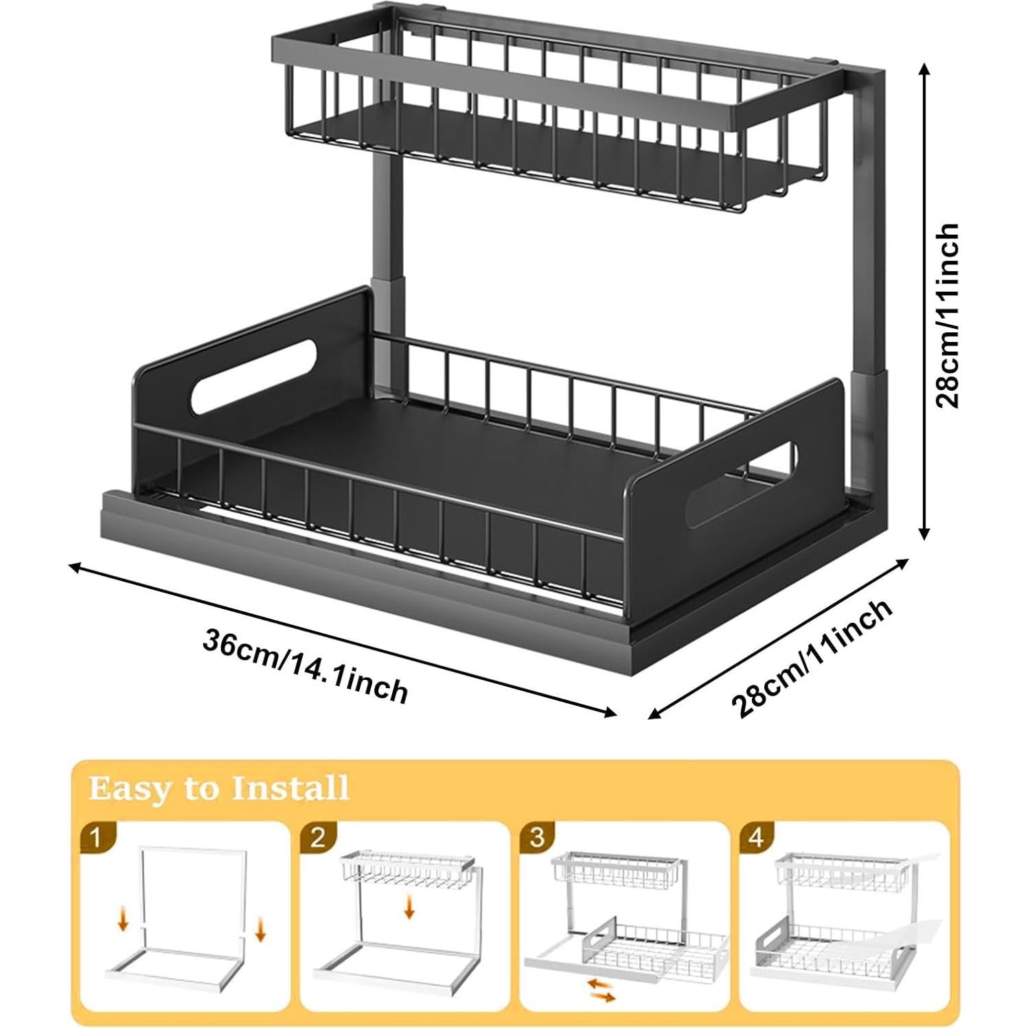 Organizador Bajo Fregadero Barphygo 2 Niveles Metal Negro