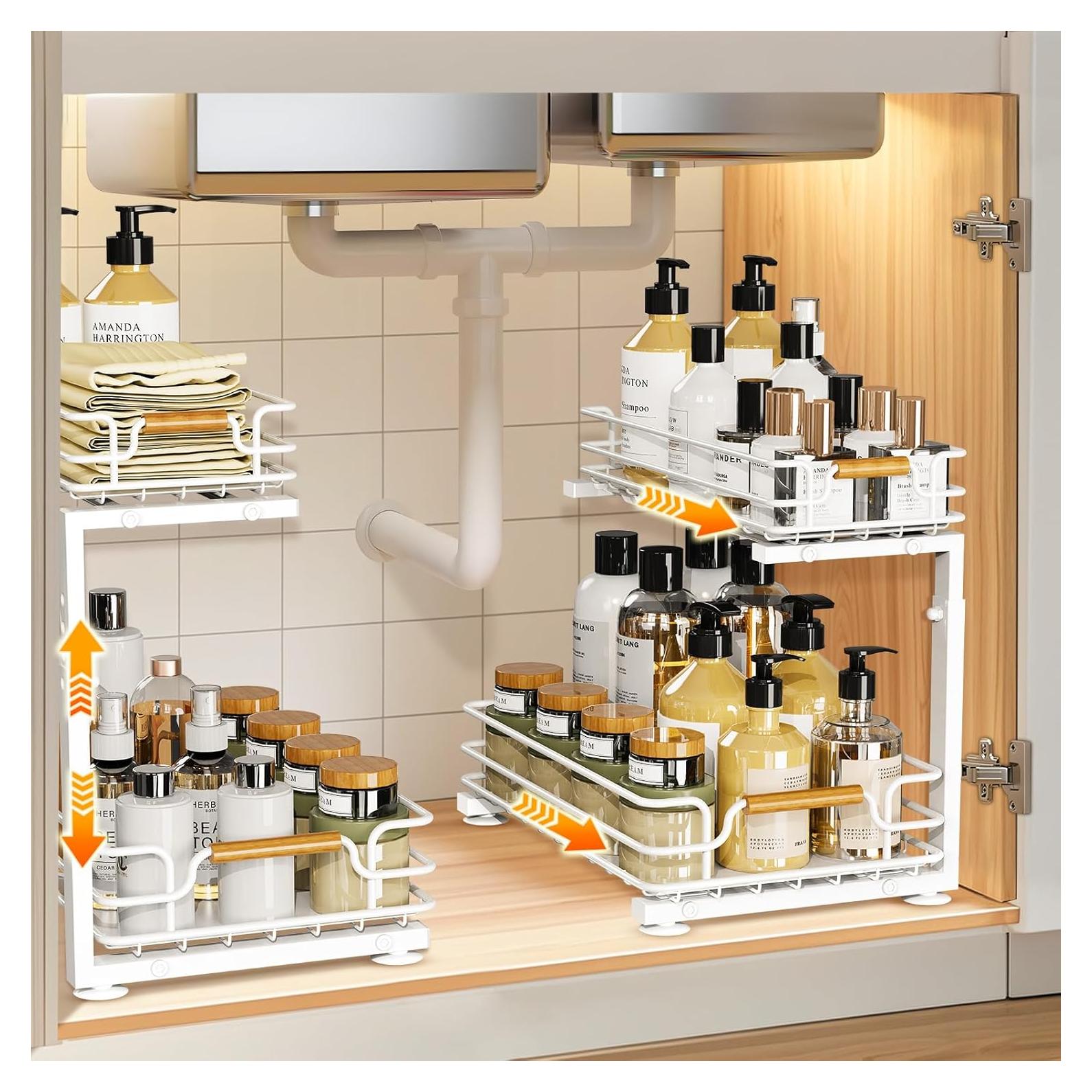 Organizador Bajo Fregadero JYPS 2 Niveles Ajustable Blanco