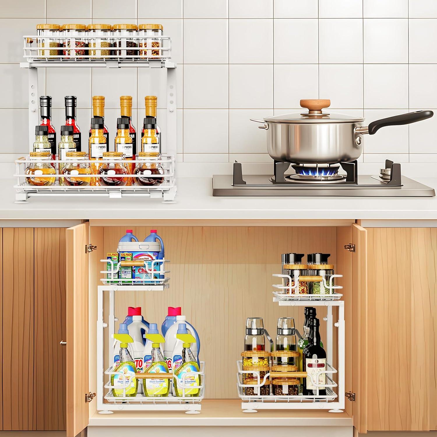 Organizador Bajo Fregadero JYPS 2 Niveles Ajustable Blanco