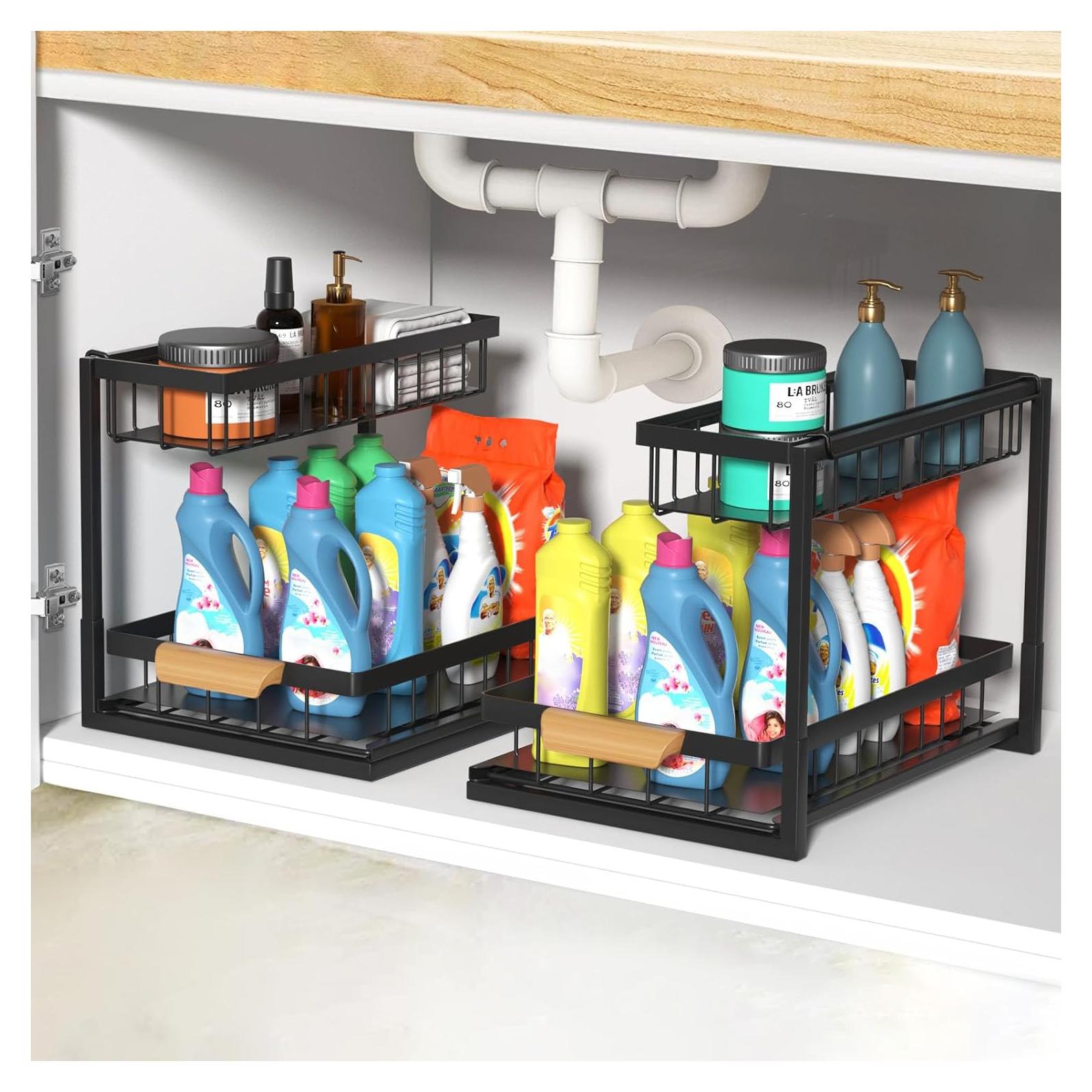 Organizador Bajo Fregadero Zyerch 2 Niveles Metal Negro