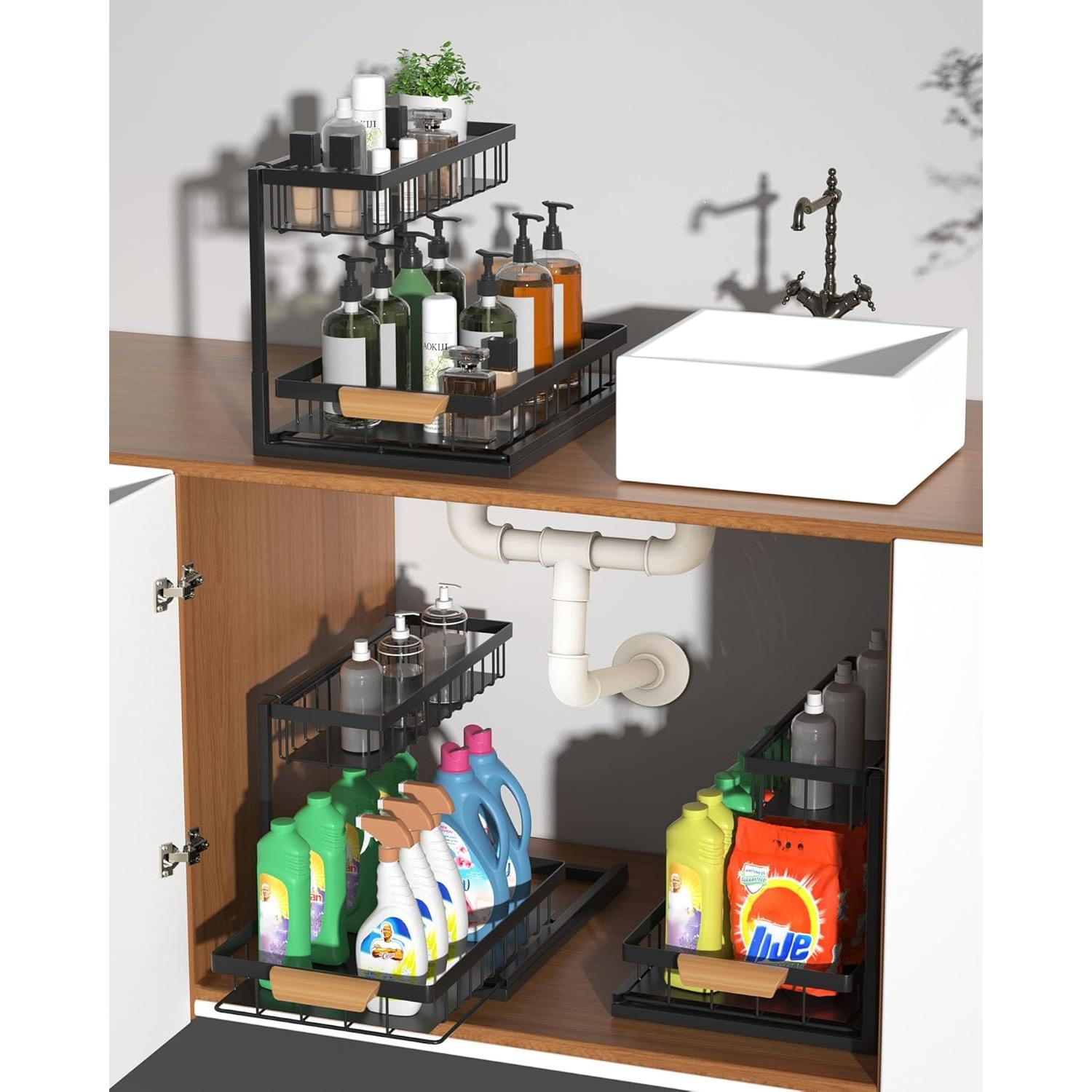 Organizador Bajo Fregadero Zyerch 2 Niveles Metal Negro