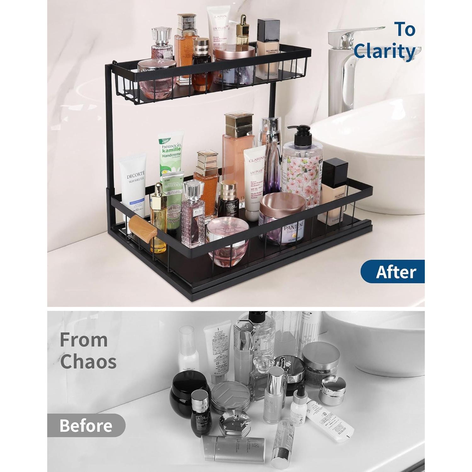 Organizador Bajo Fregadero Zyerch 2 Niveles Metal Negro