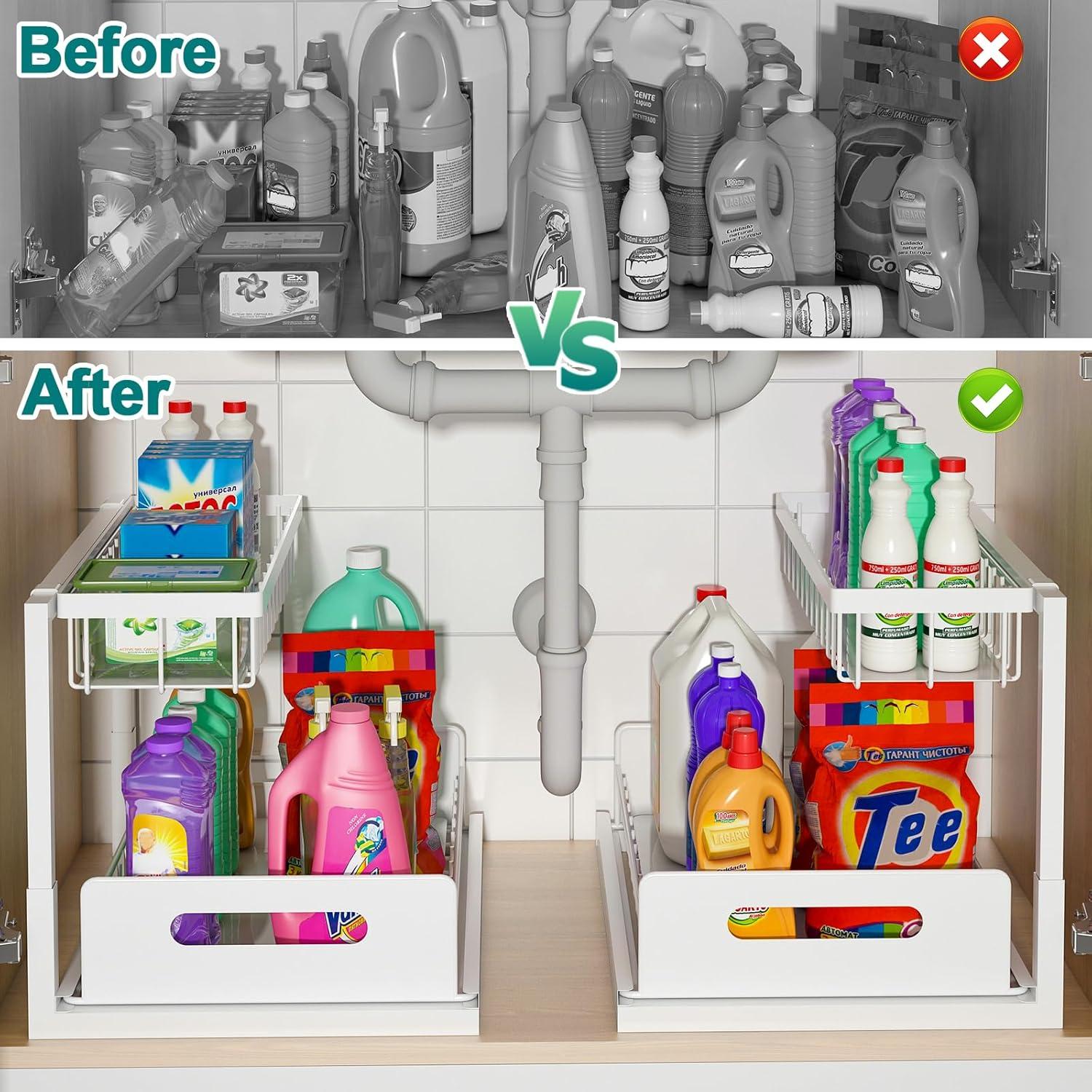 Organizador Bajo Fregadero Bukfen Blanco 2 Niveles Ajustable