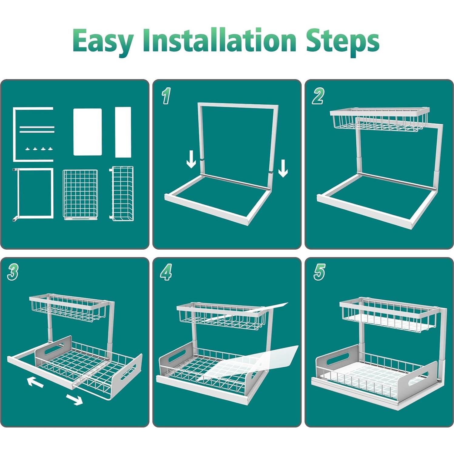 Organizador Bajo Fregadero Bukfen Blanco 2 Niveles Ajustable