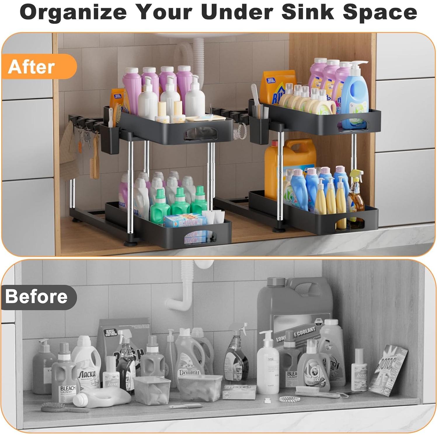 Organizador Bajo Fregadero COYACOOL Negro Ajustable 2 Niveles