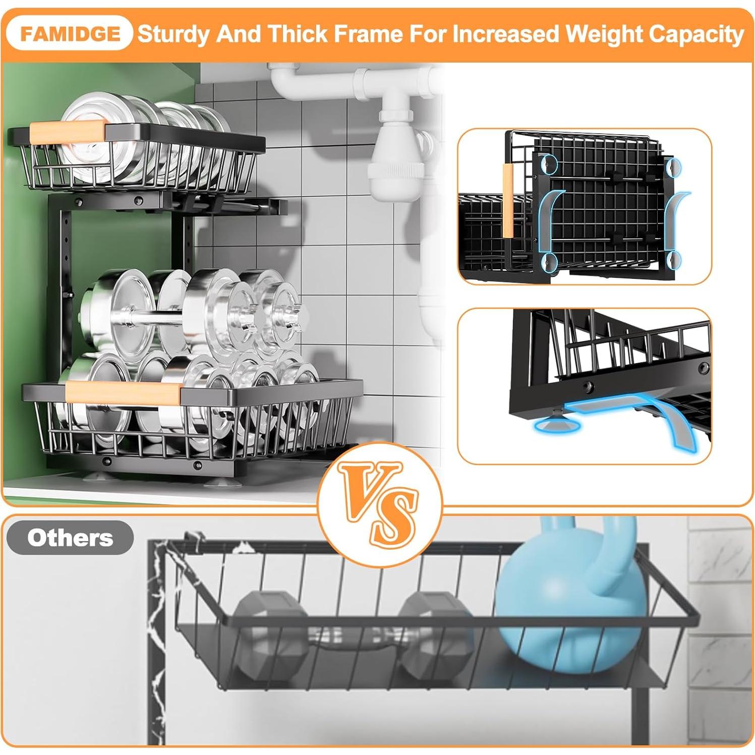 Organizador Bajo Fregadero FAMIDGE 2 Niveles Ajustable Negro