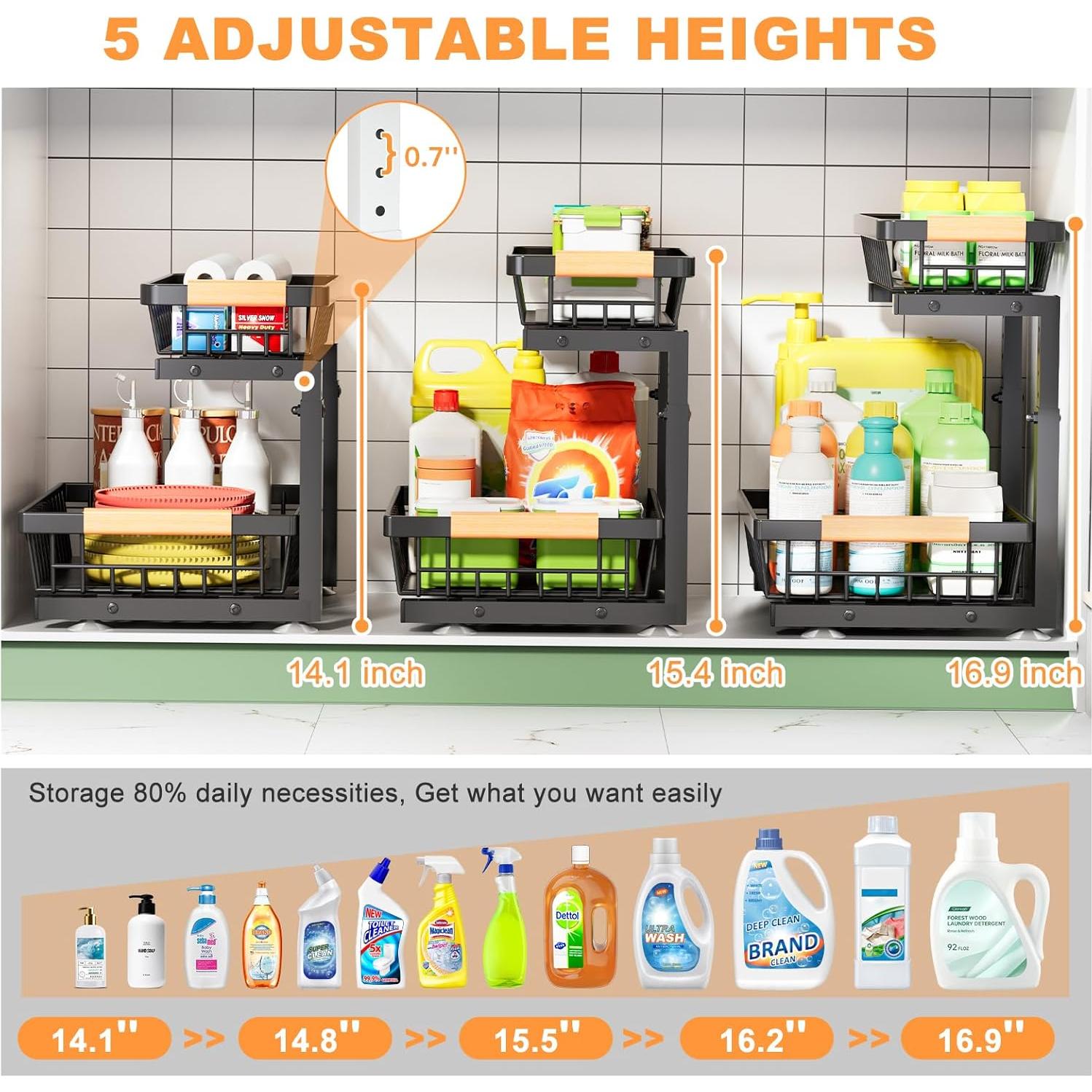 Organizador Bajo Fregadero FAMIDGE 2 Niveles Ajustable Negro