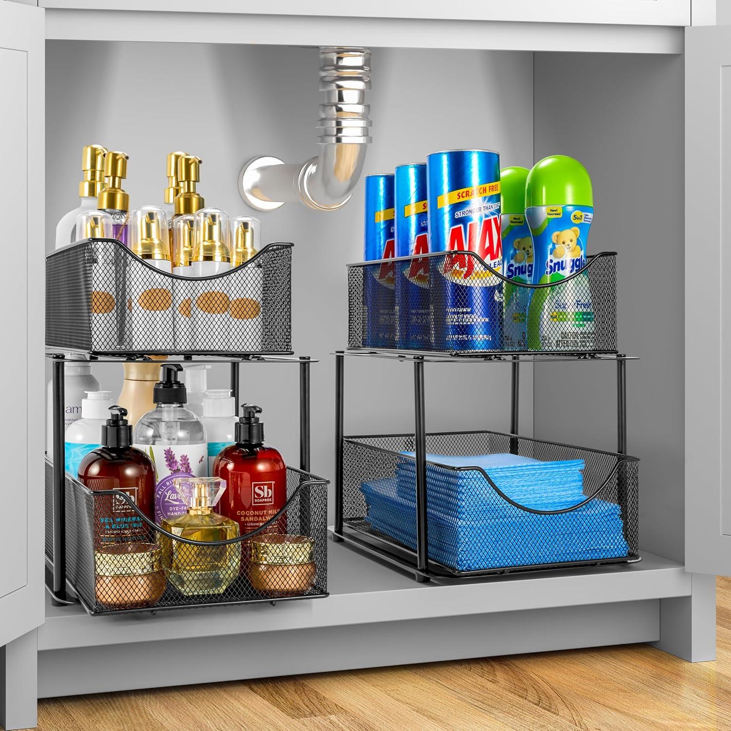 Organizador de 2 Niveles Sorbus para Debajo del Fregadero - Negro