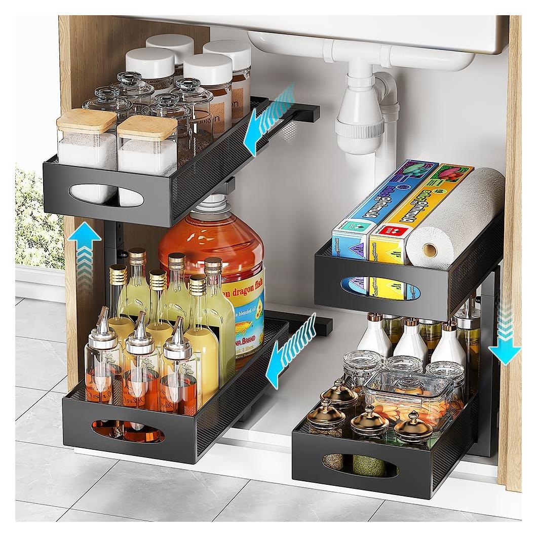 Organizador Bajo Fregadero WROBTLD 2 Niveles Ajustable Negro