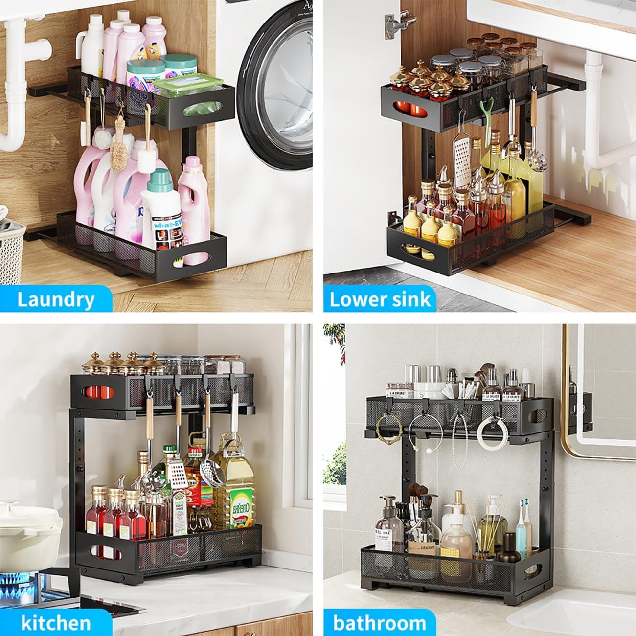 Organizador Bajo Fregadero WROBTLD 2 Niveles Ajustable Negro