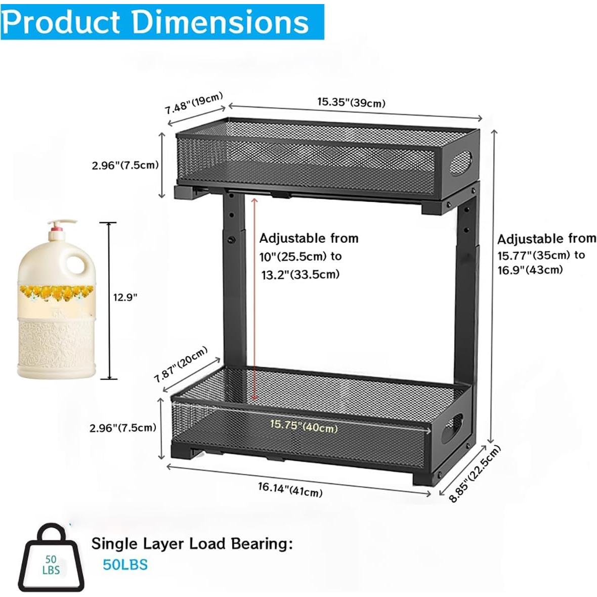 Organizador Bajo Fregadero WROBTLD 2 Niveles Ajustable Negro