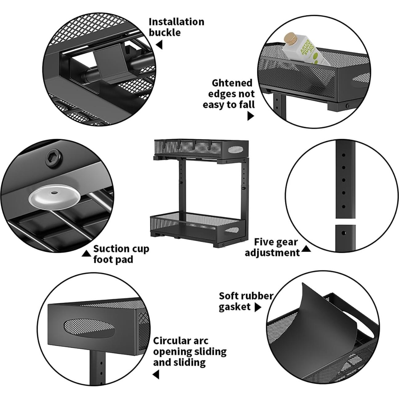 Organizador Bajo Fregadero WROBTLD 2 Niveles Ajustable Negro