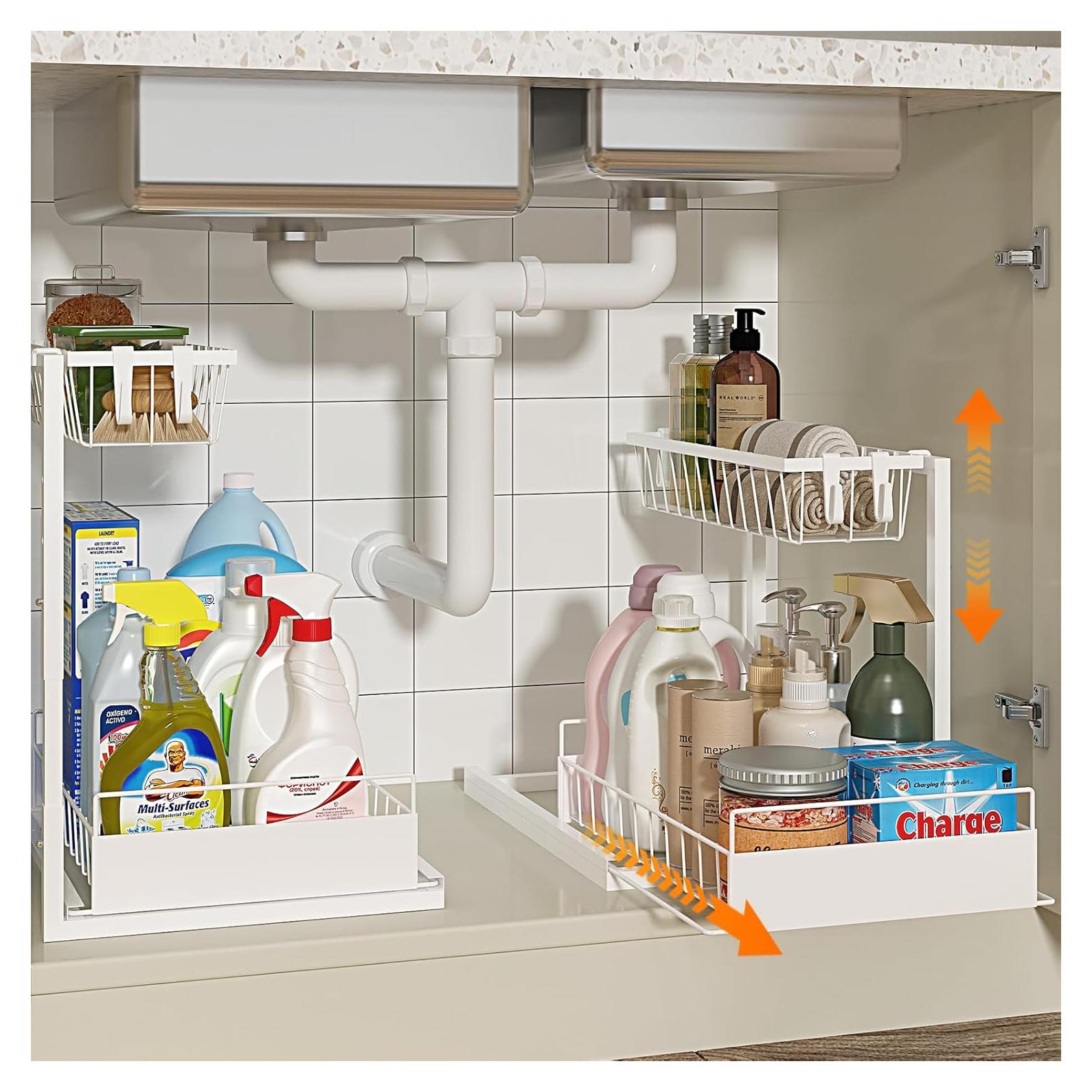 Organizador Bajo Fregadero REALINN Ajustable 2 Niveles Blanco