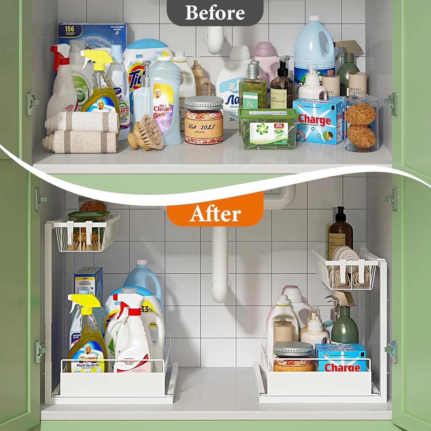 Organizador Bajo Fregadero REALINN Ajustable 2 Niveles Blanco