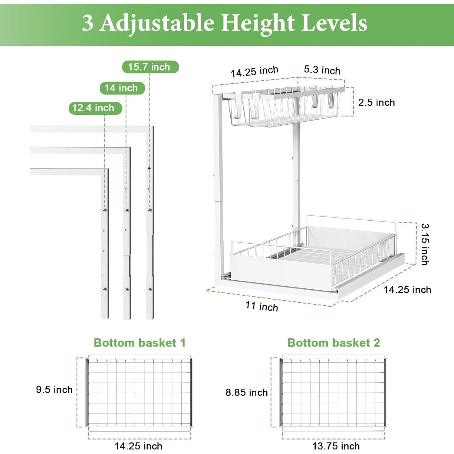 Organizador Bajo Fregadero REALINN Ajustable 2 Niveles Blanco