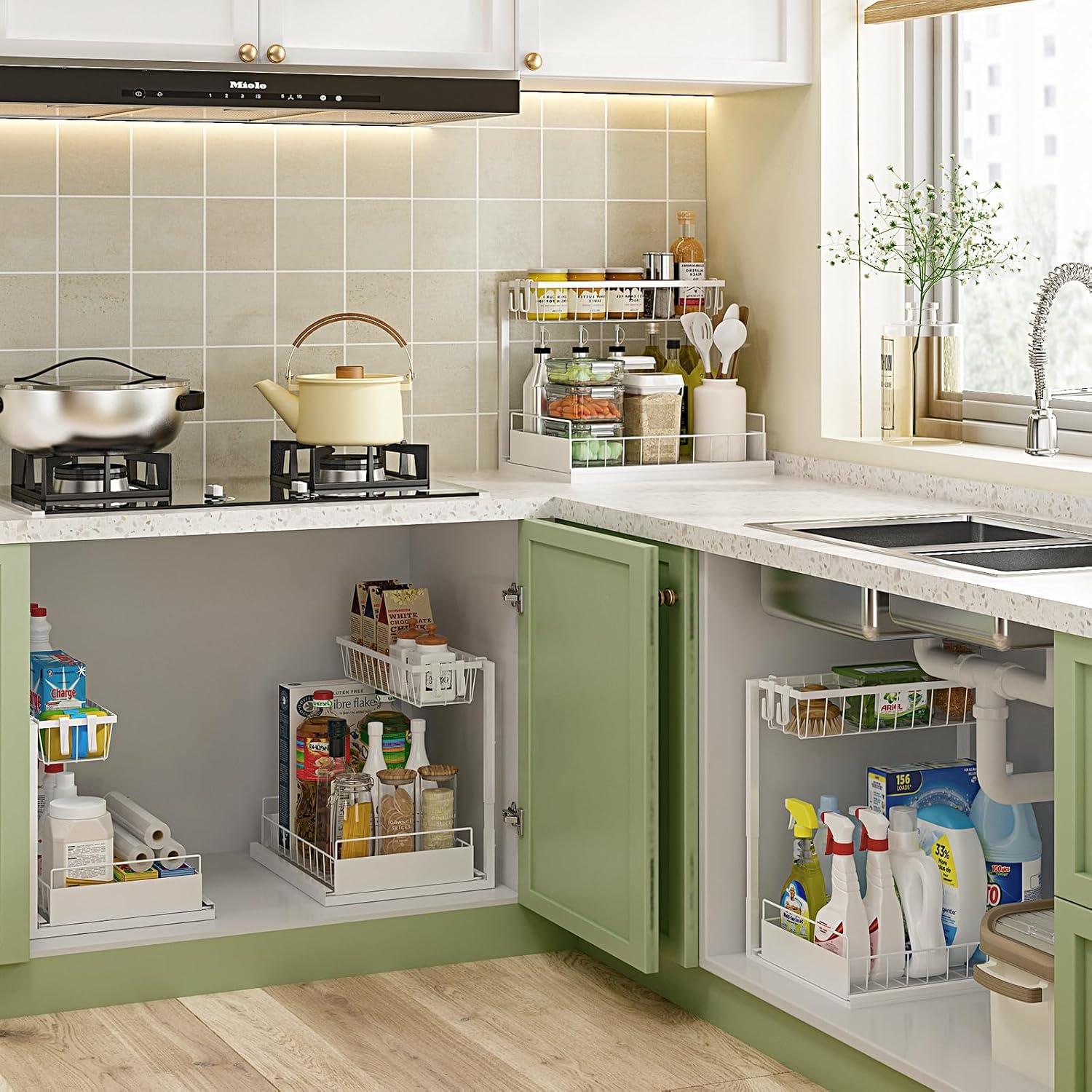 Organizador Bajo Fregadero REALINN Ajustable 2 Niveles Blanco