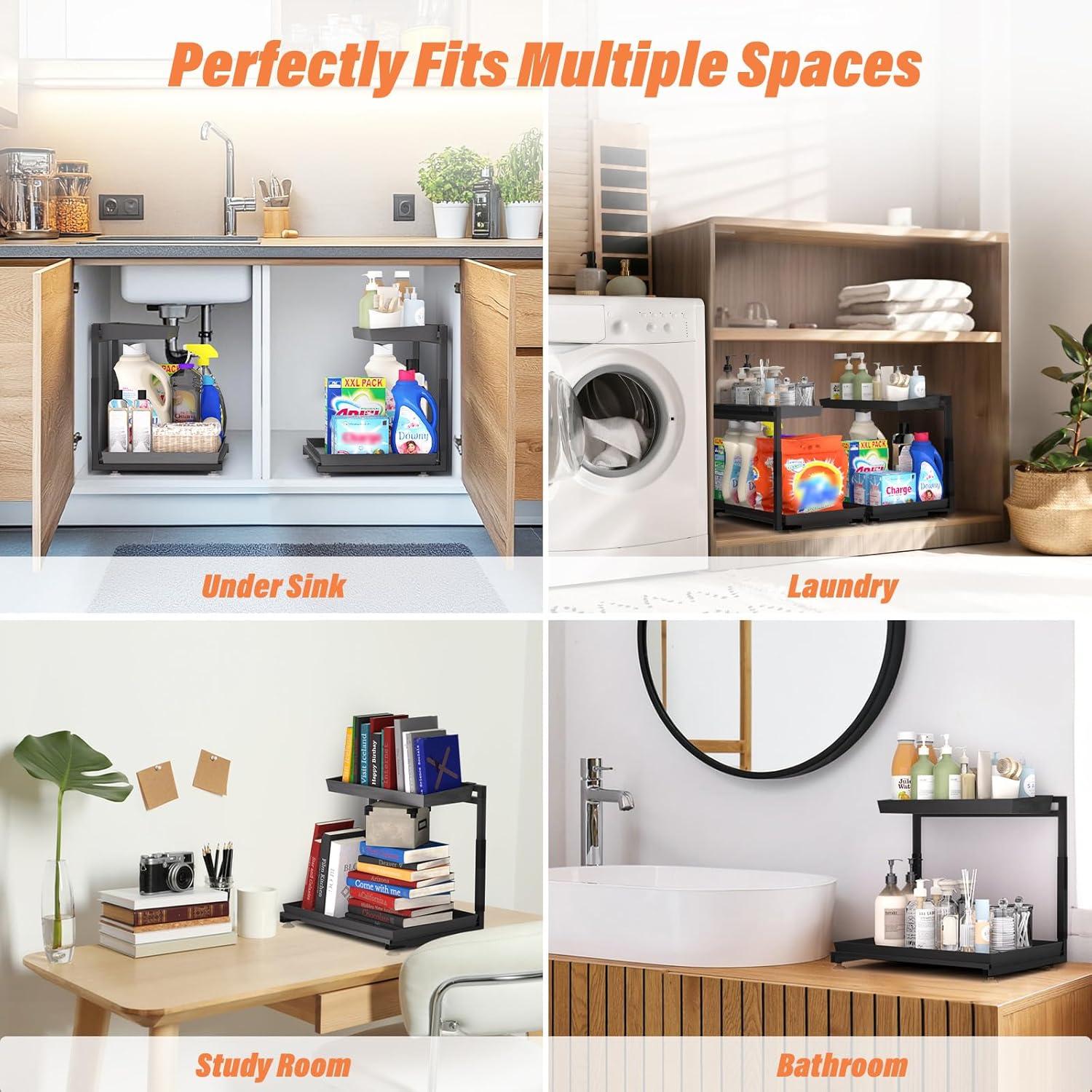 Organizador Bajo Fregadero TATAANTY 2 Niveles Ajustables Negro