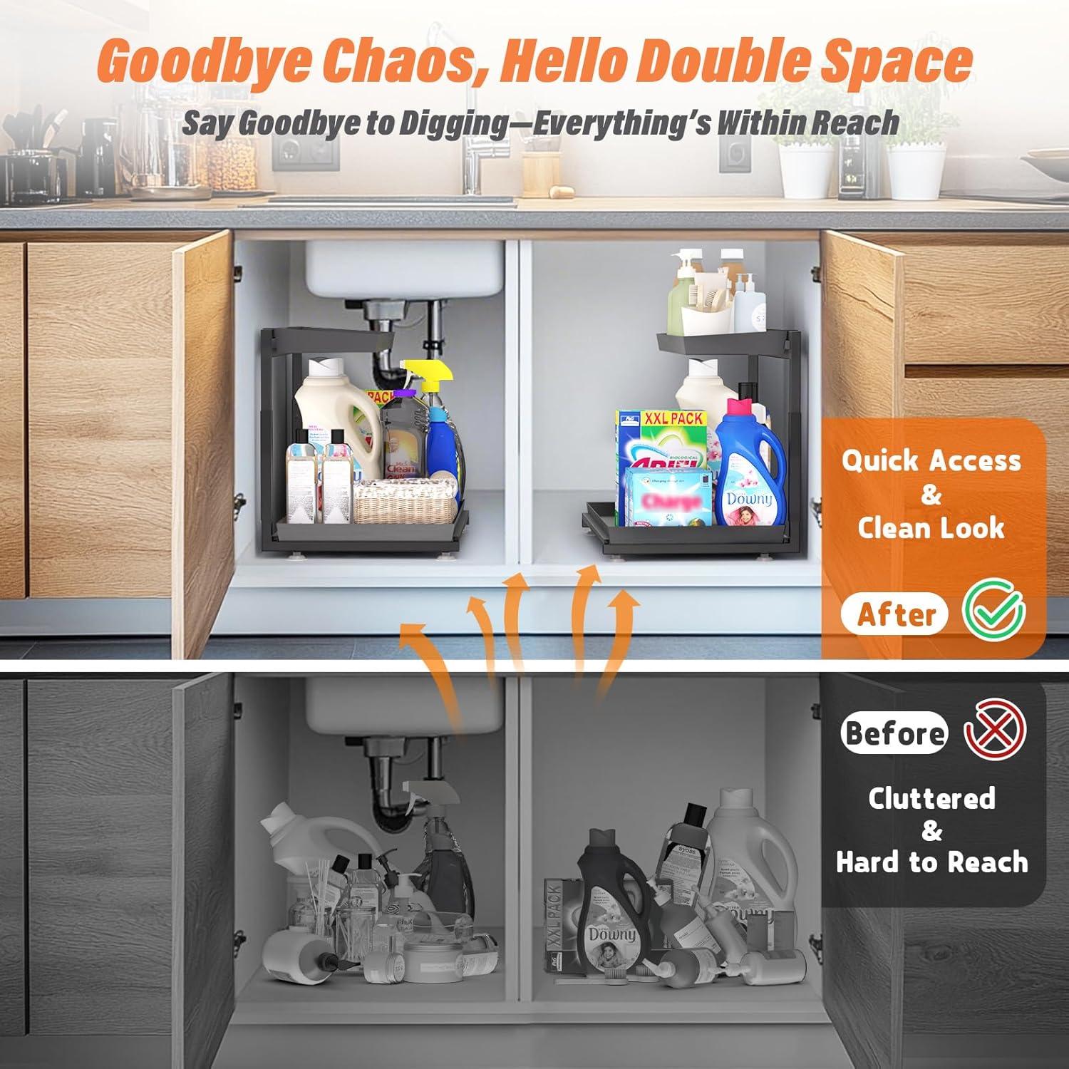 Organizador Bajo Fregadero TATAANTY 2 Niveles Ajustables Negro