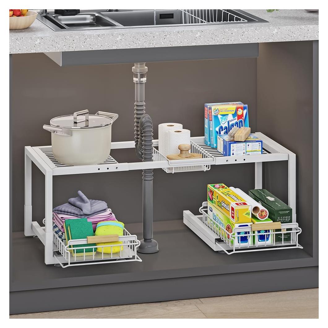 Organizador Bajo Fregadero INGIORDAR 2 Niveles Ajustable Blanco