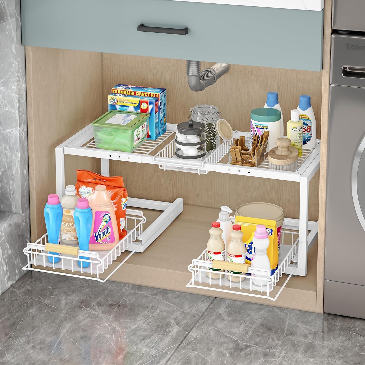 Organizador Bajo Fregadero INGIORDAR 2 Niveles Ajustable Blanco