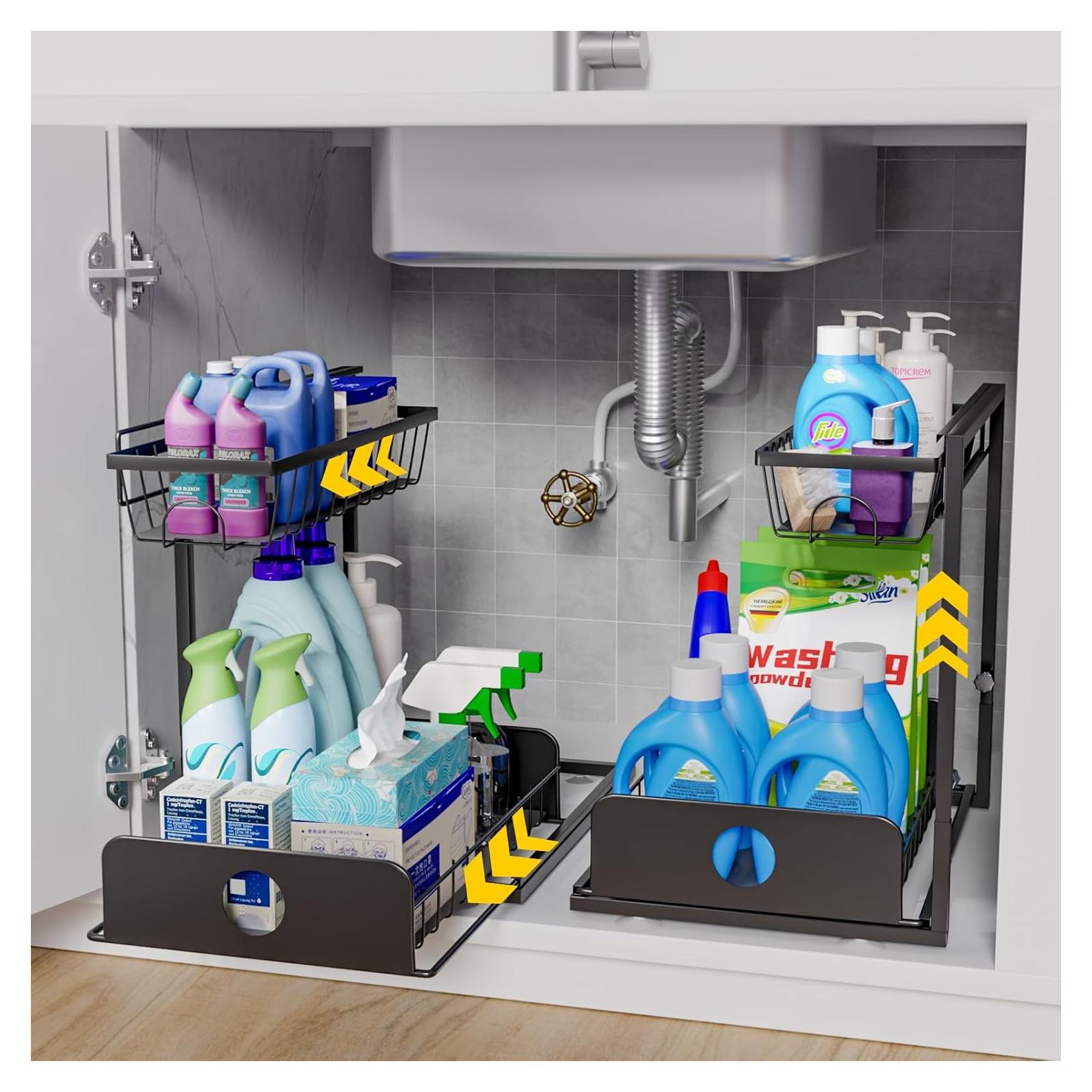 Organizador Bajo Fregadero COSLiiCO 2 Niveles Ajustable Metal Negro