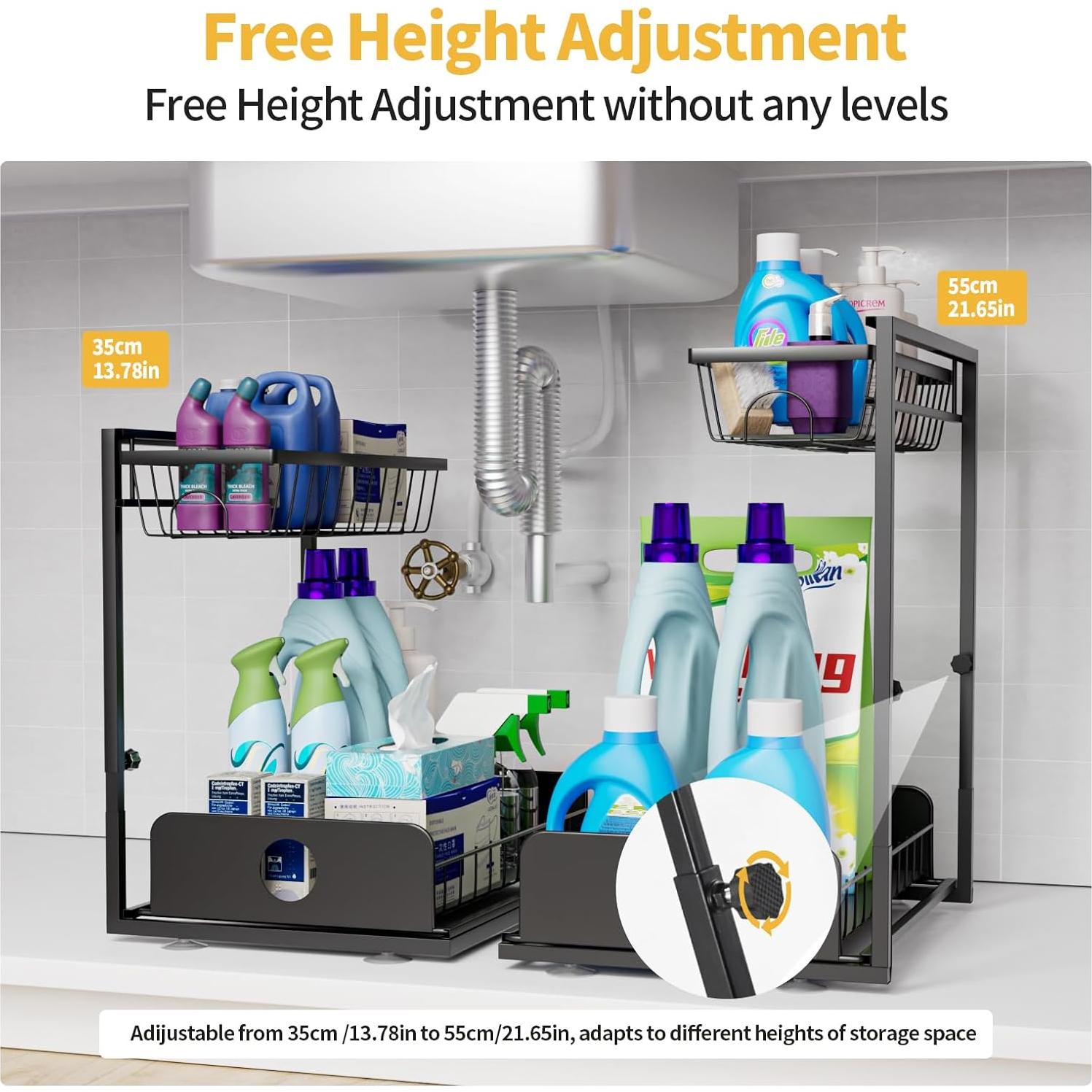 Organizador Bajo Fregadero COSLiiCO 2 Niveles Ajustable Metal Negro