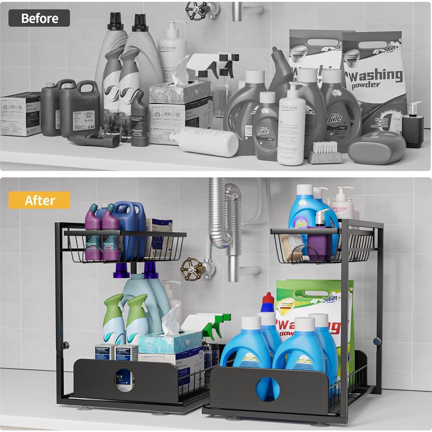 Organizador Bajo Fregadero COSLiiCO 2 Niveles Ajustable Metal Negro