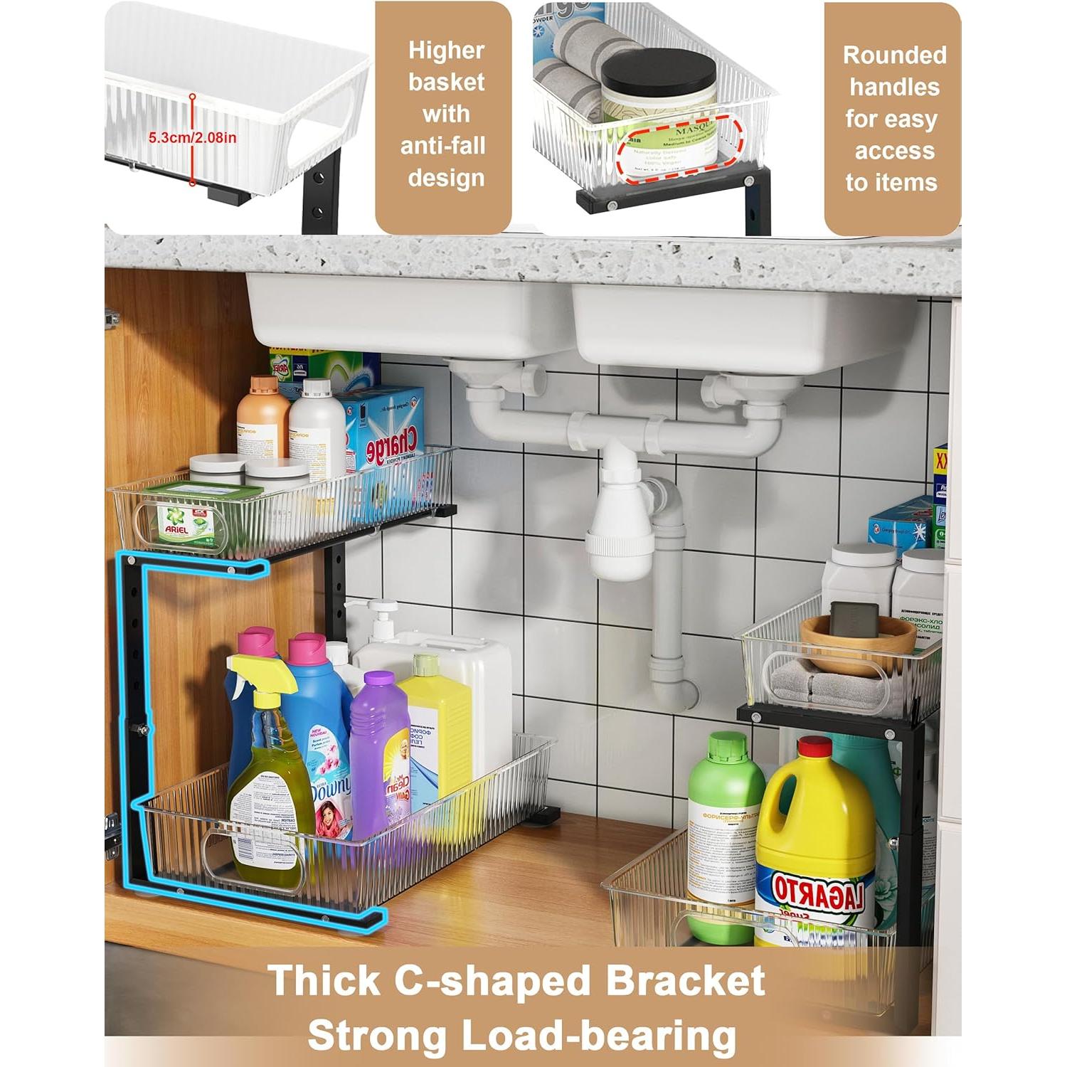 Organizador Bajo Fregadero UMDONX 2-Pack Ajustable 5 Niveles