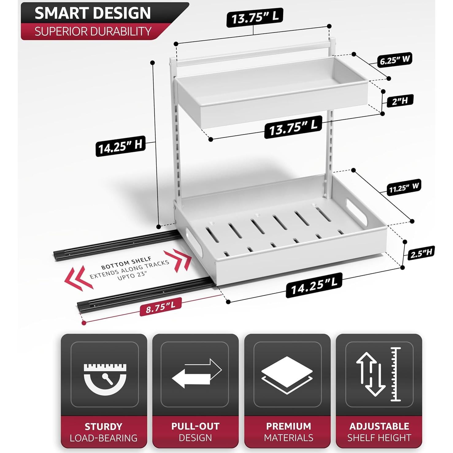 Organizador Bajo Fregadero Sorbus Blanco con Rieles Deslizantes
